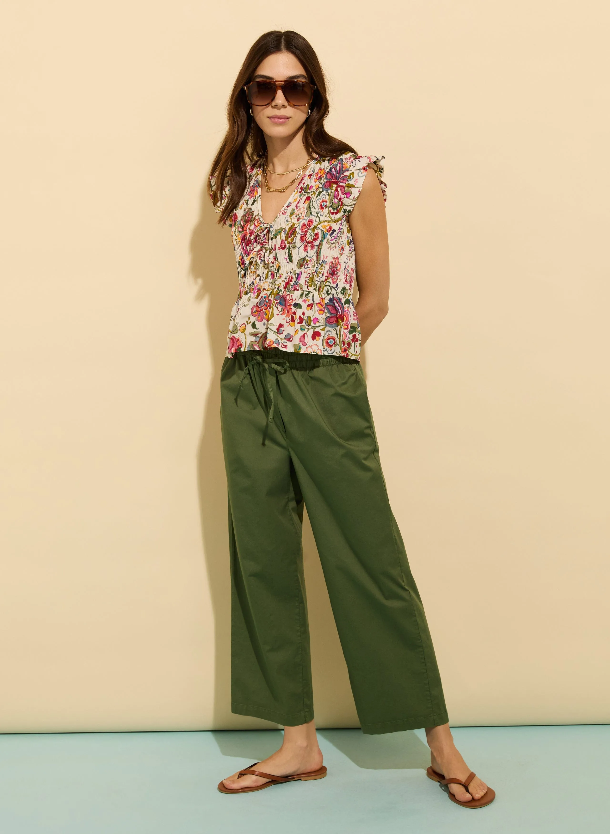 Mariah Organic Cotton Smocked Blouse | Pink Garden Floral