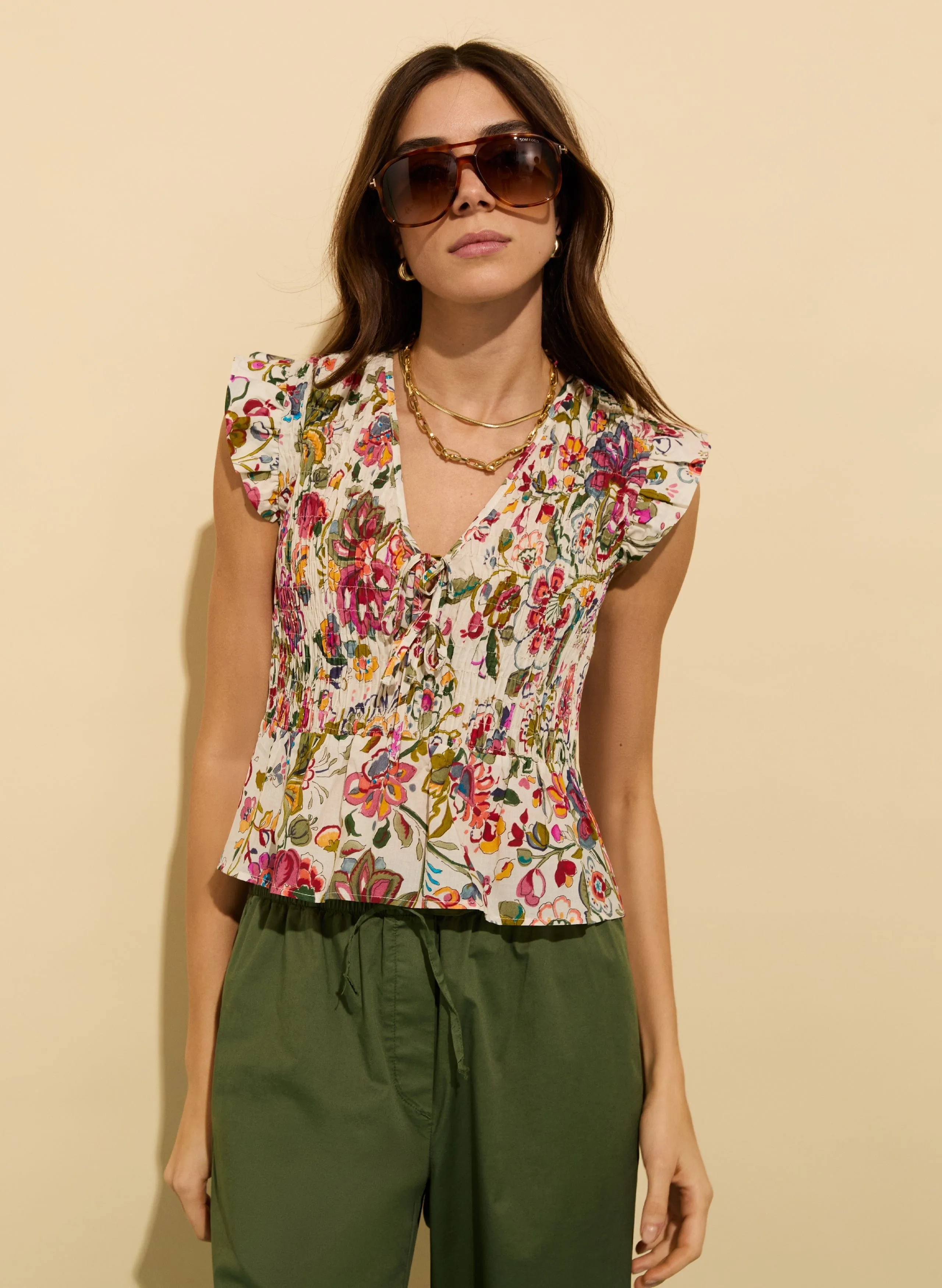 Mariah Organic Cotton Smocked Blouse | Pink Garden Floral