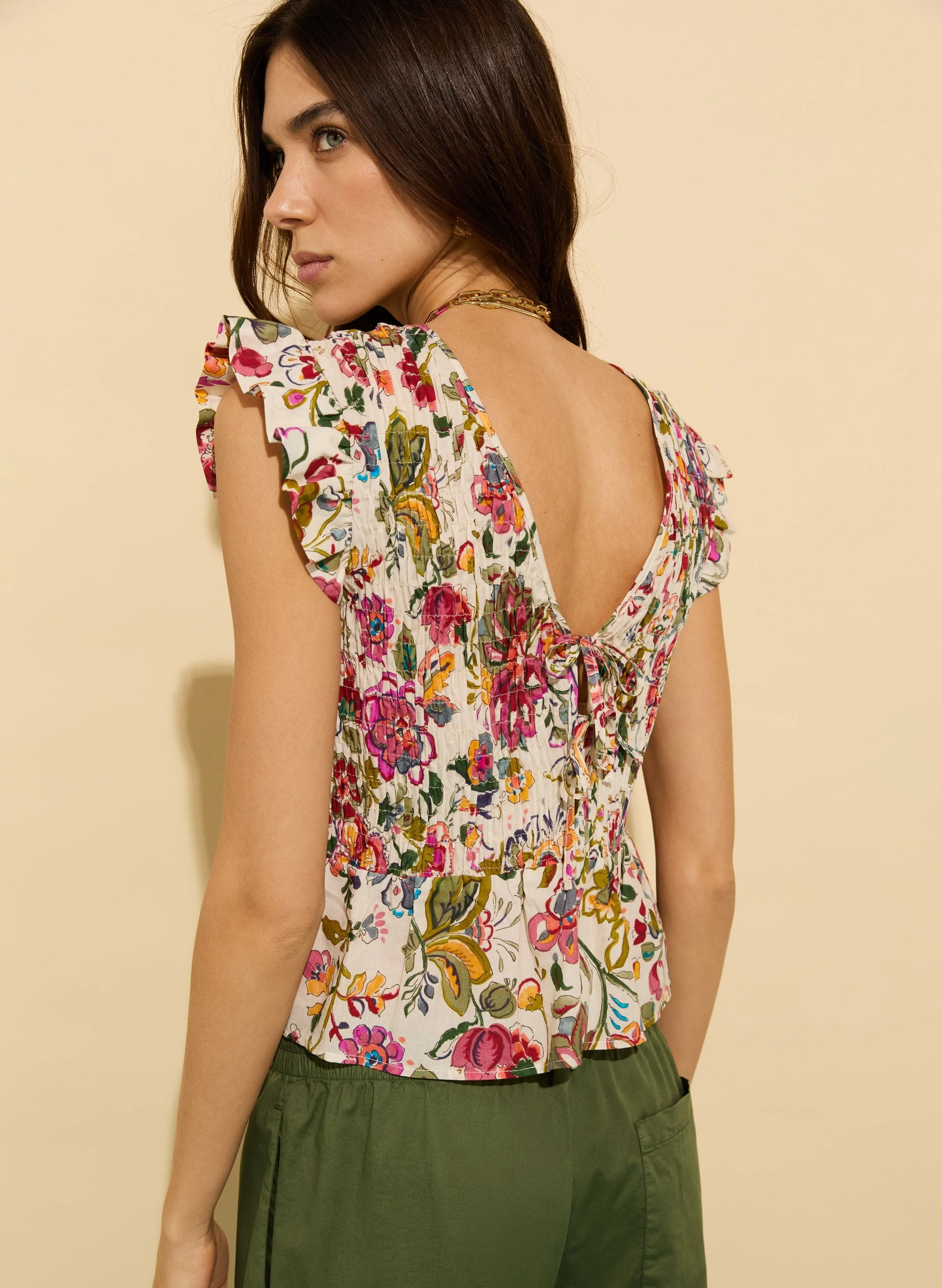 Mariah Organic Cotton Smocked Blouse | Pink Garden Floral
