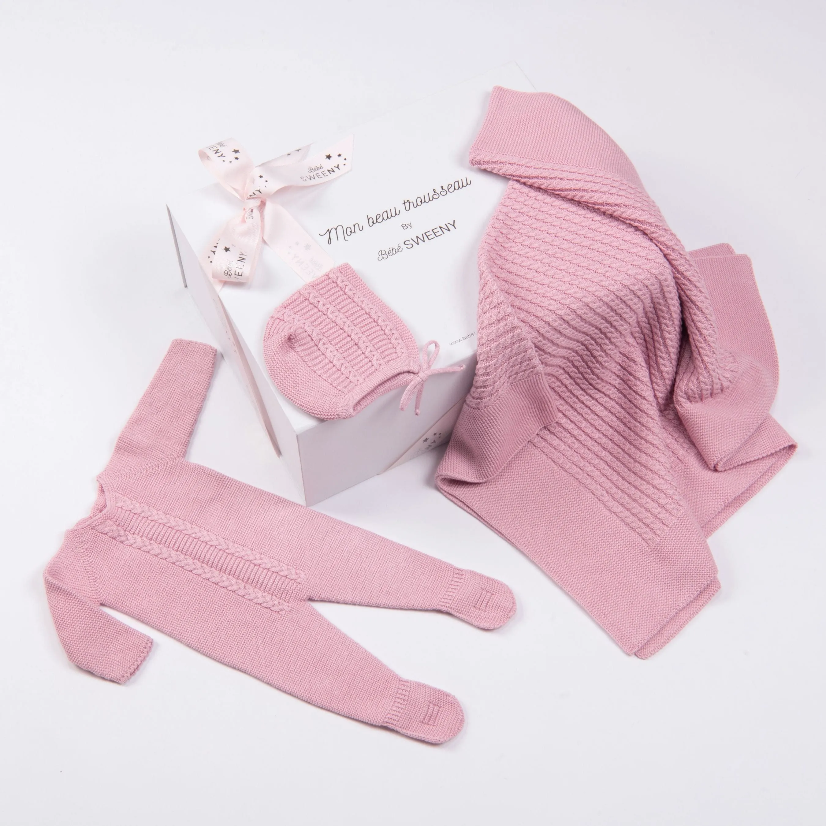 Miel | Pink Cotton Knit Babygrow Gift Set Babykids_Bebe-Sweeny