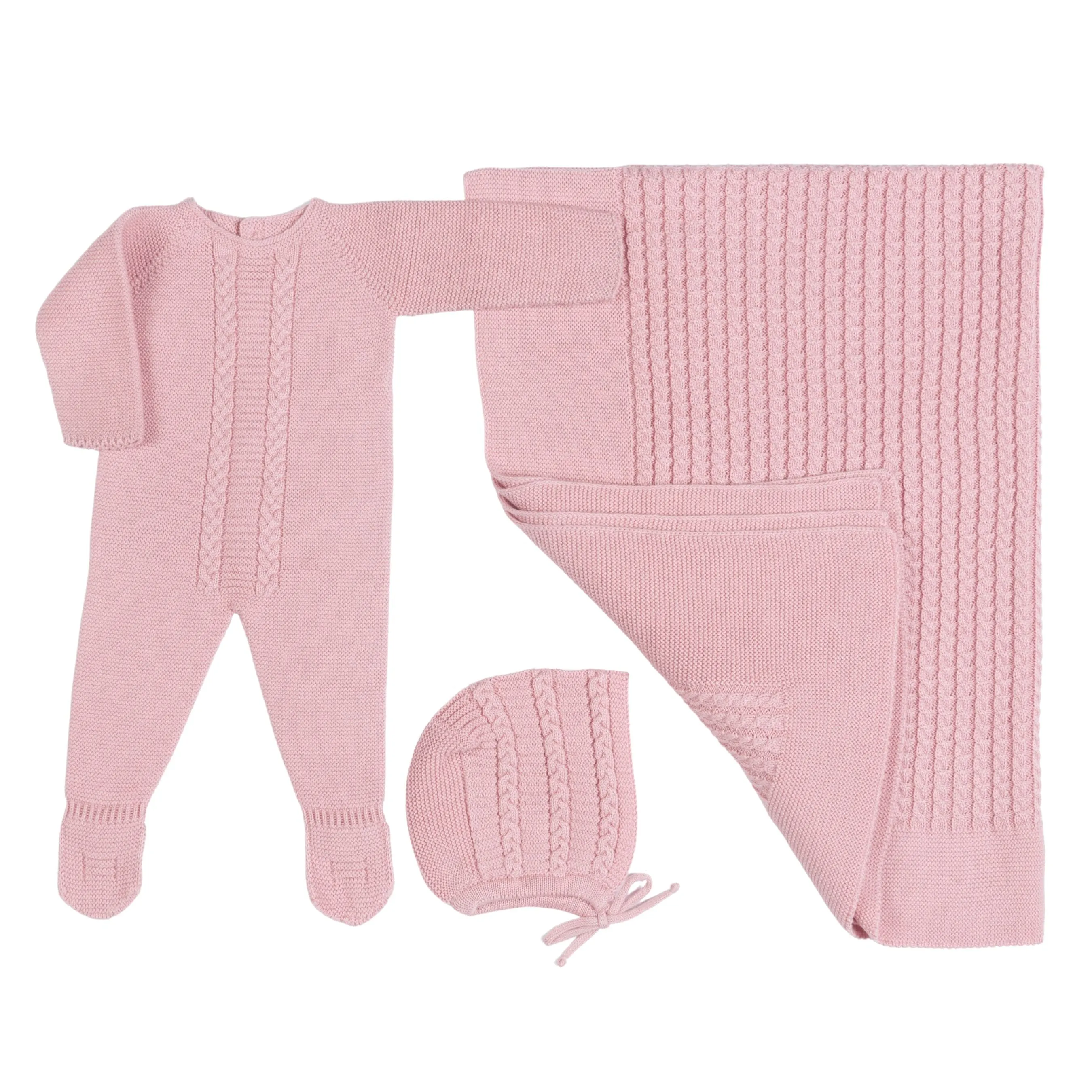 Miel | Pink Cotton Knit Babygrow Gift Set Babykids_Bebe-Sweeny