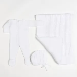 Miel | White Cotton Knit Babygrow Gift Set Babykids_Bebe-Sweeny