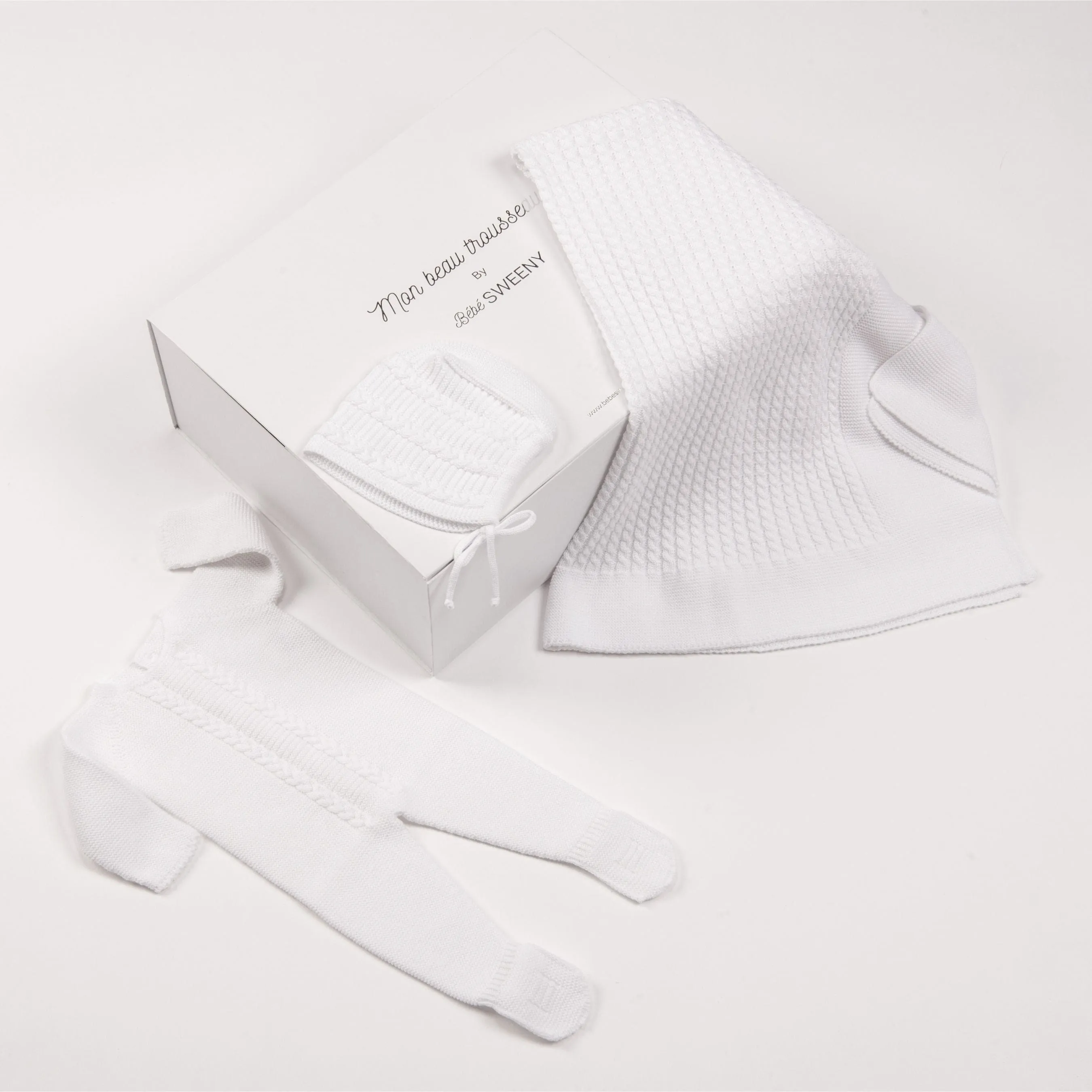 Miel | White Cotton Knit Babygrow Gift Set Babykids_Bebe-Sweeny