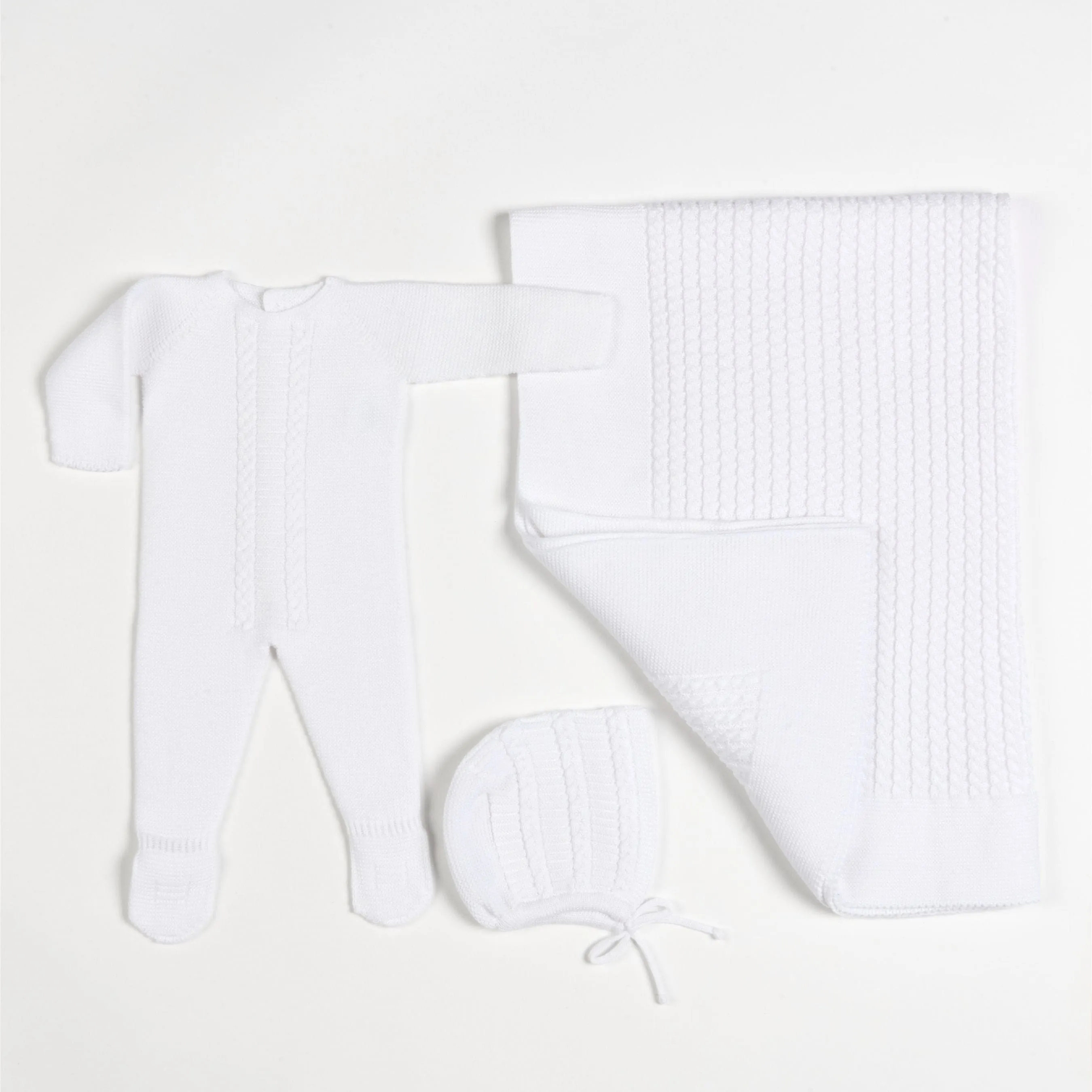 Miel | White Cotton Knit Babygrow Gift Set Babykids_Bebe-Sweeny