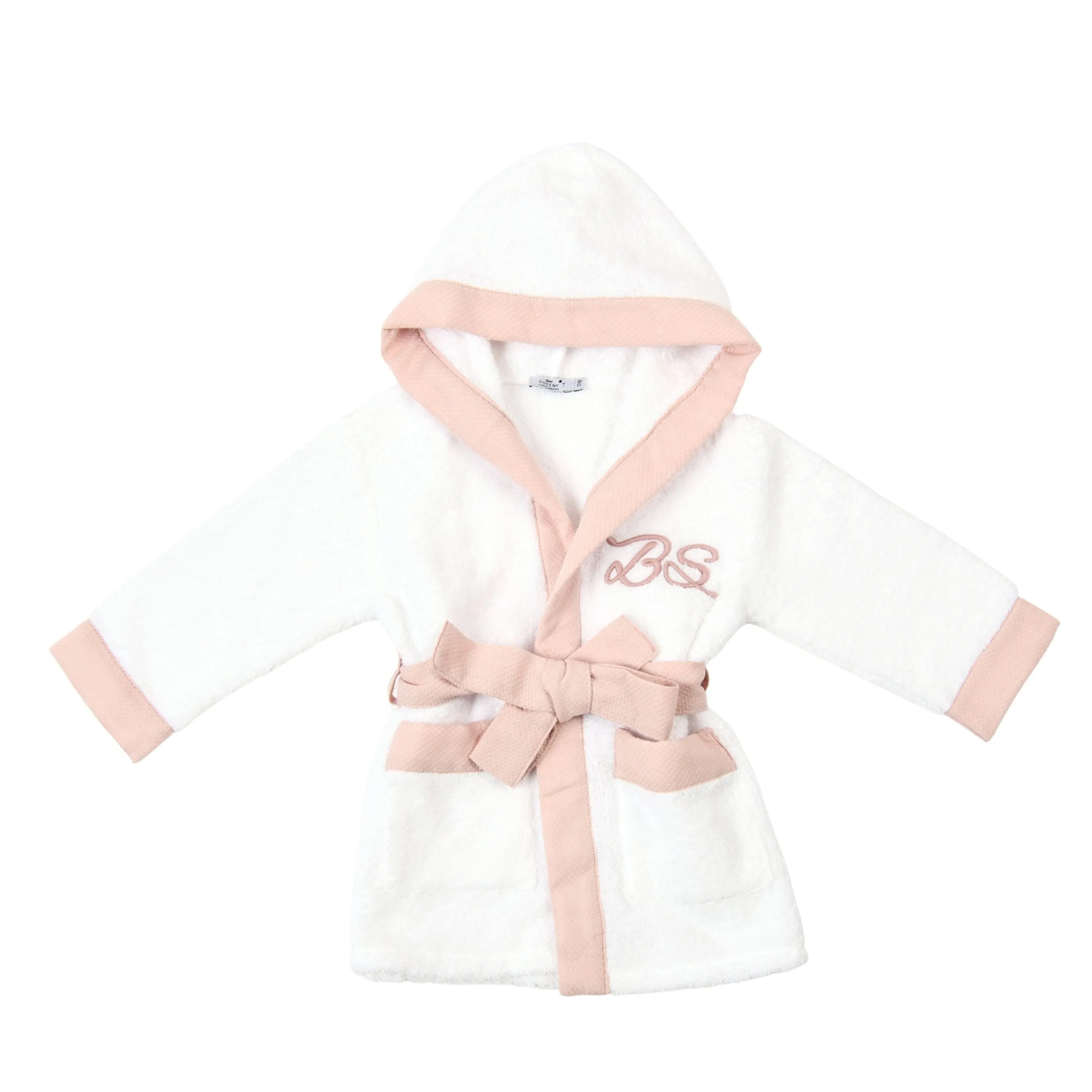 Mon Beau Trousseau | Girls White & Dusty Rose Personalised Bathrobe Babykids_Bebe-Sweeny
