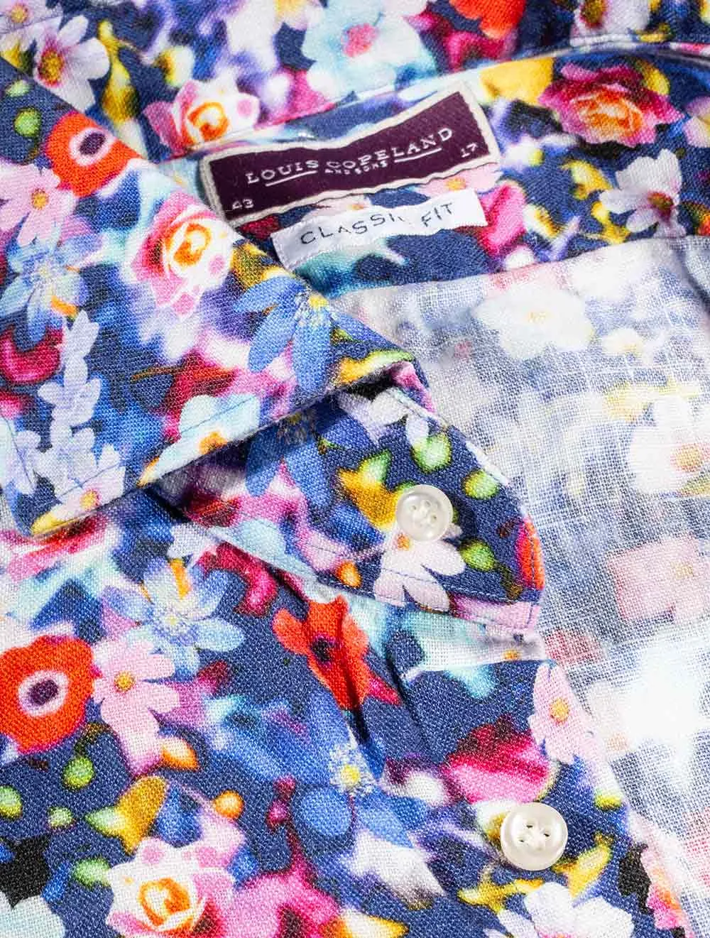 Multi Coloured Floral Linen Slim Fit Shirt Multi/tail