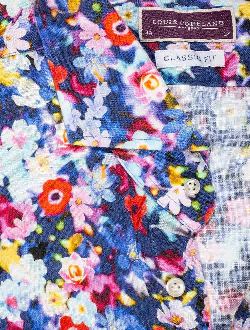 Multi Coloured Floral Linen Slim Fit Shirt Multi/tail