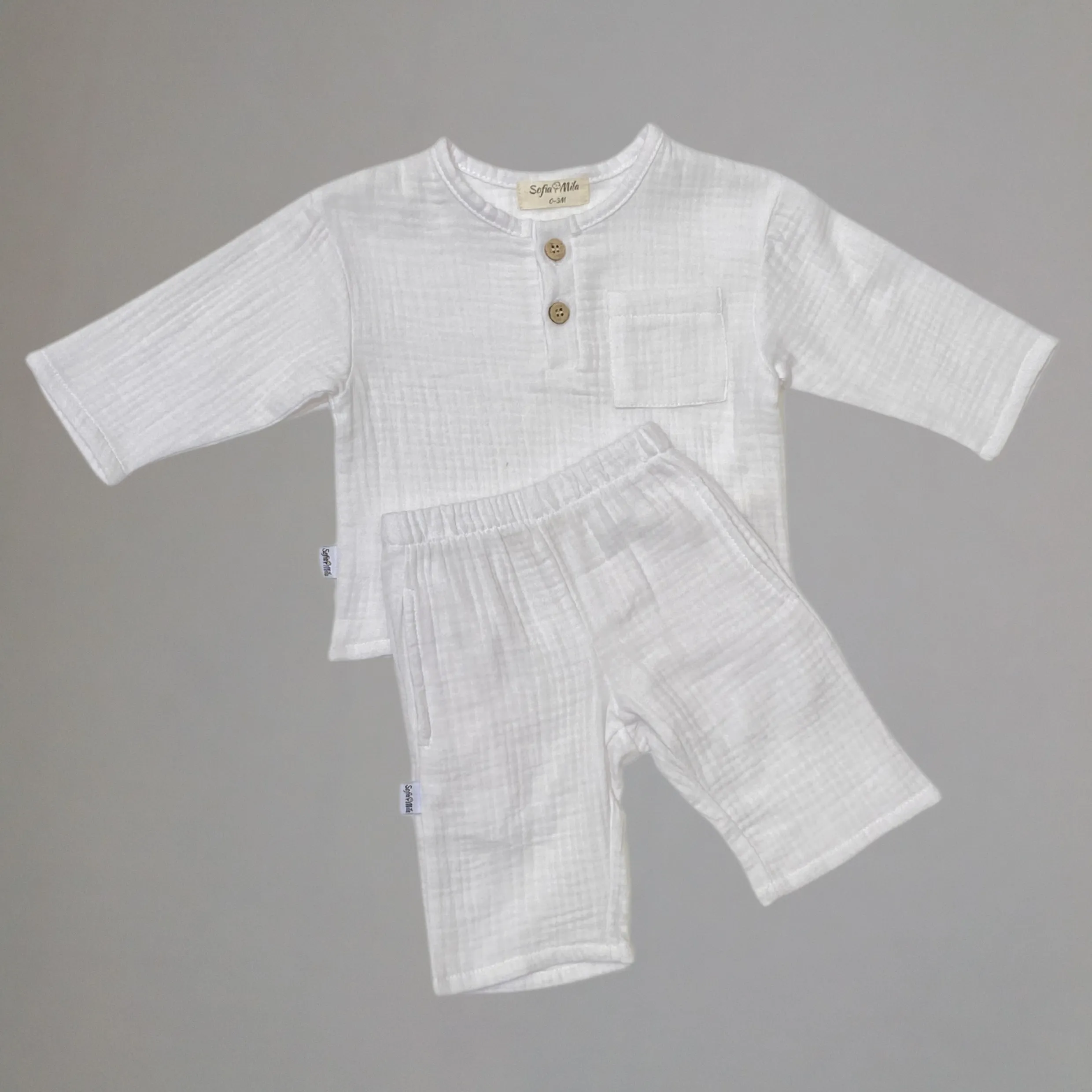 Organic Cotton Muslin Long Sleeve Top and Bottom Set