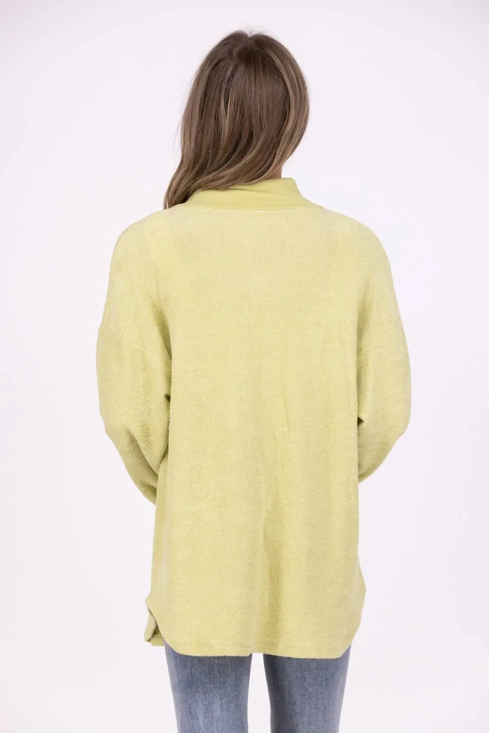 Oversized Textured Button Up Long Sleeve Top In Olive