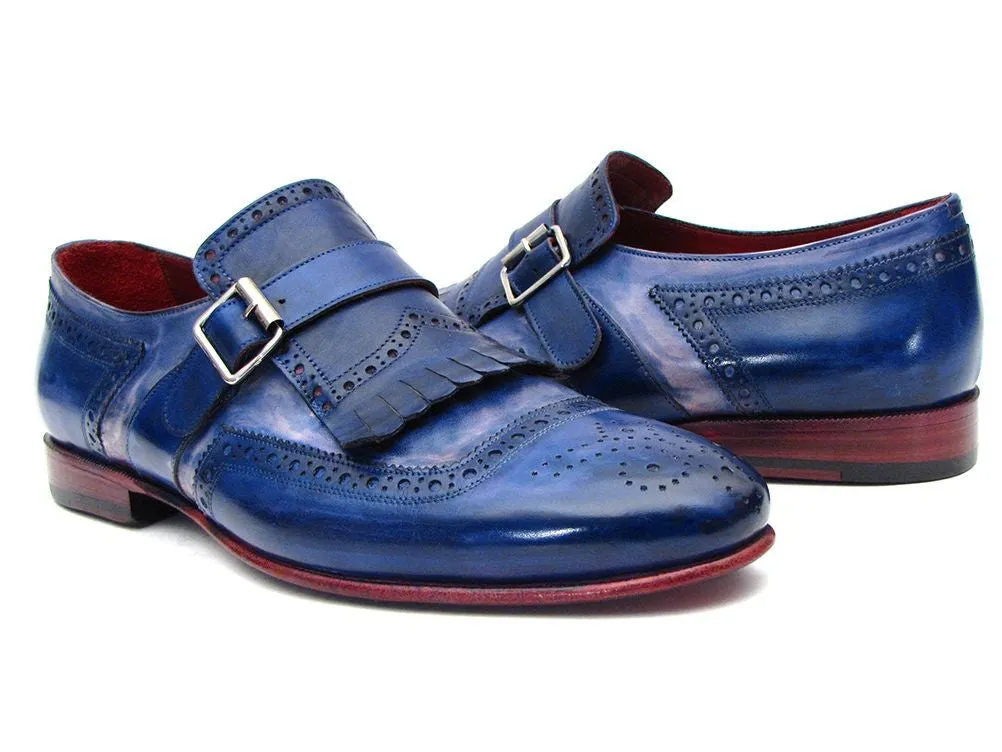 Paul Parkman Shoes Paul Parkman Men's Leather Kiltie Monkstraps in Dual Tone Blue
