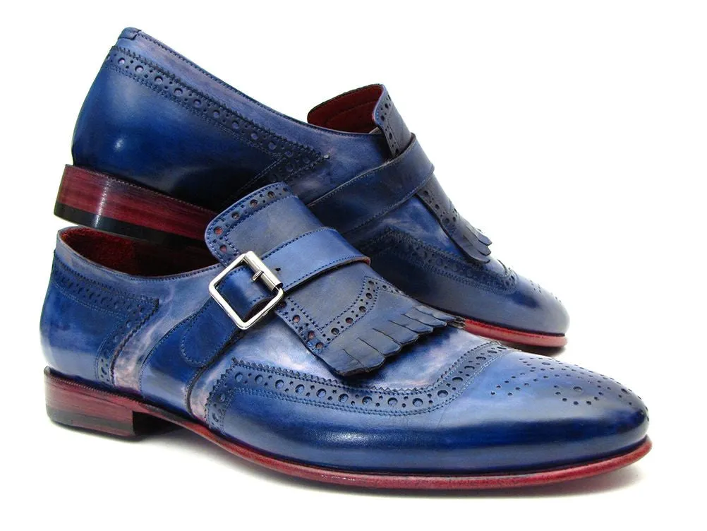 Paul Parkman Shoes Paul Parkman Men's Leather Kiltie Monkstraps in Dual Tone Blue