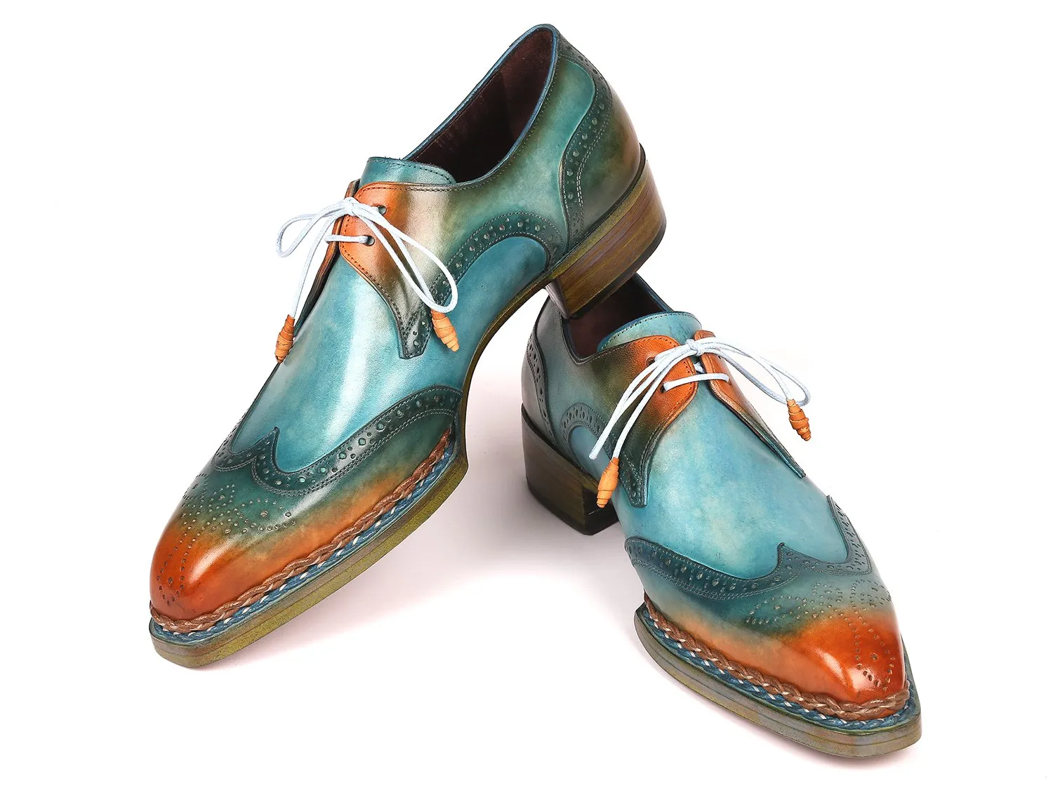 Paul Parkman Shoes Paul Parkman Norwegian Welted Wingtip Derby Shoes in Turquoise & Tobacco