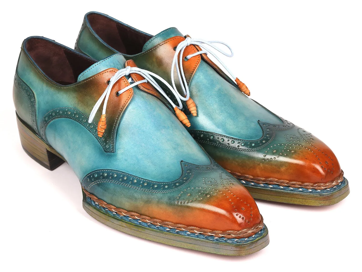 Paul Parkman Shoes Paul Parkman Norwegian Welted Wingtip Derby Shoes in Turquoise & Tobacco