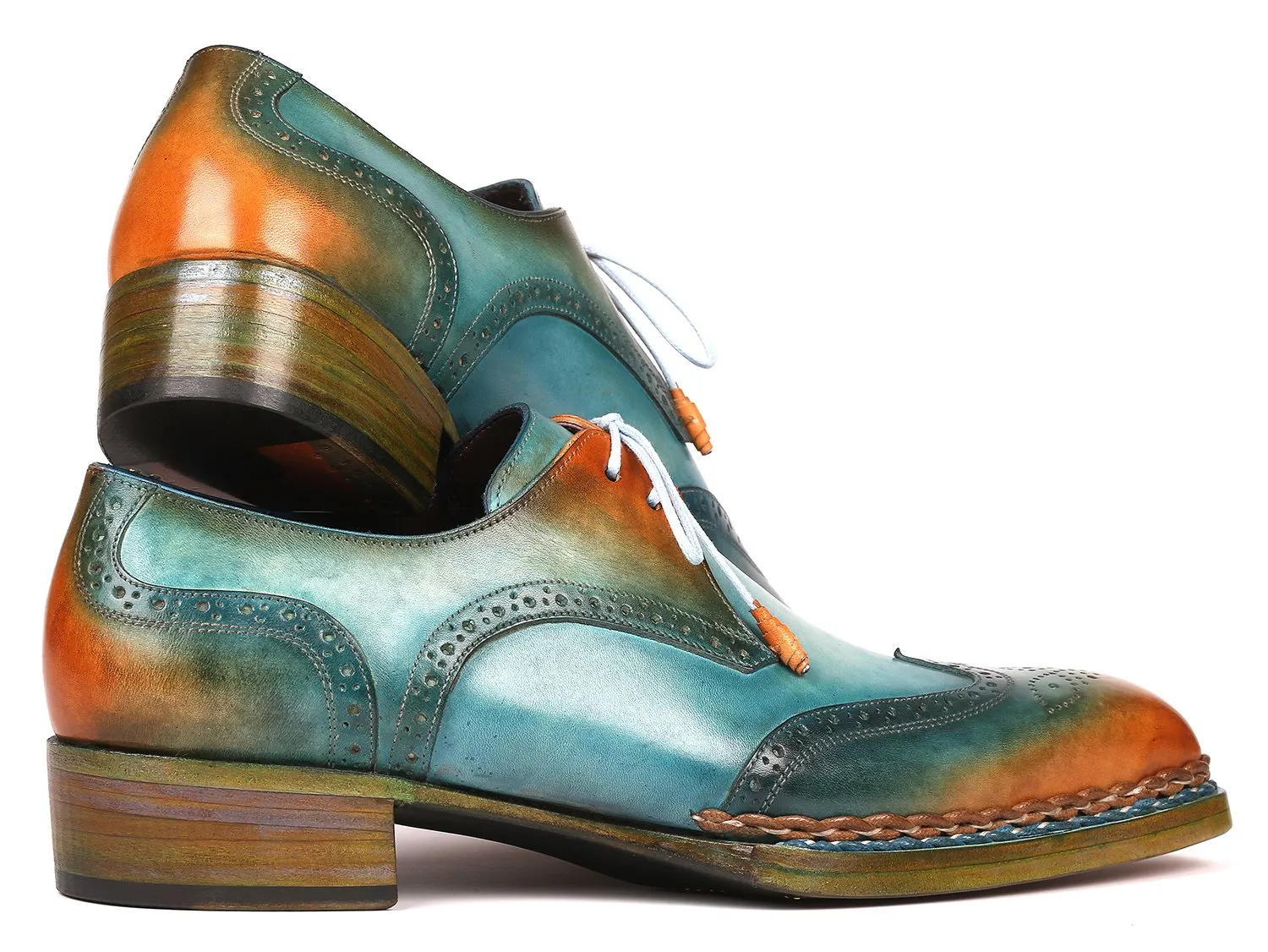 Paul Parkman Shoes Paul Parkman Norwegian Welted Wingtip Derby Shoes in Turquoise & Tobacco