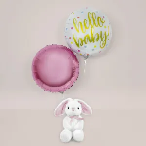 Personalised Little Pink Bunny Hello Baby Balloon Duo