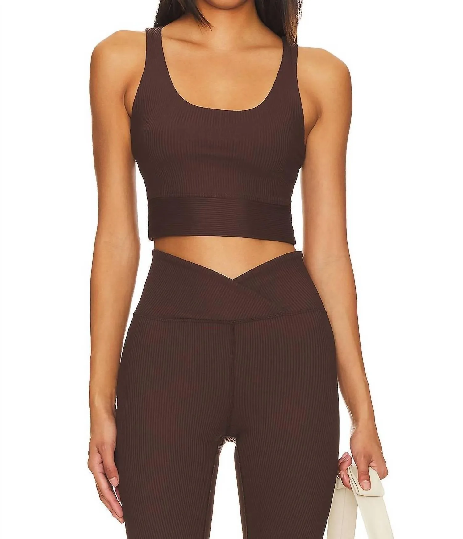 Ribbed Gym Bra In Dark Oak