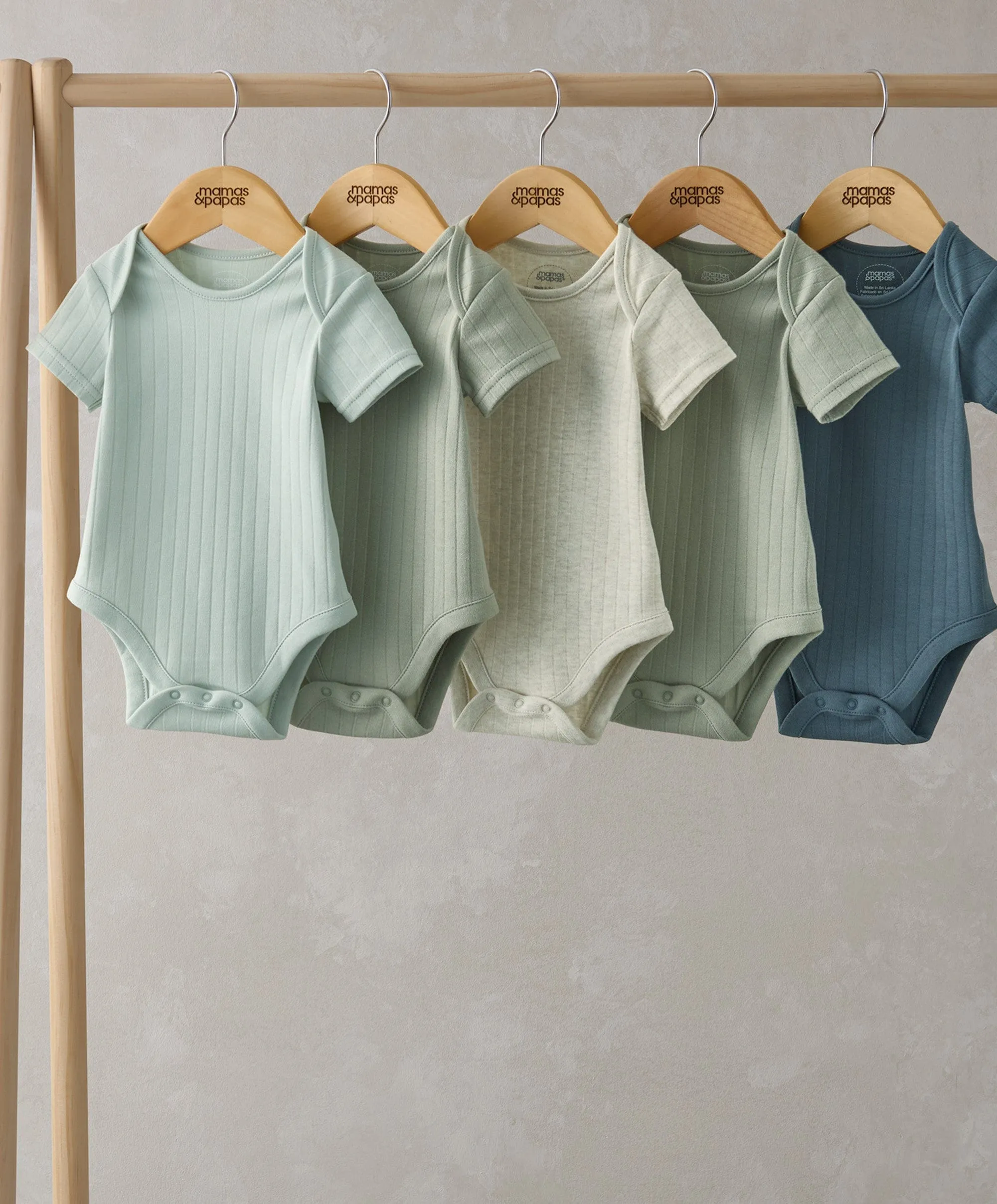 Ribbed Short-Sleeve Bodysuits (Set of 5)  - Blue Babykids Mamas & Papas
