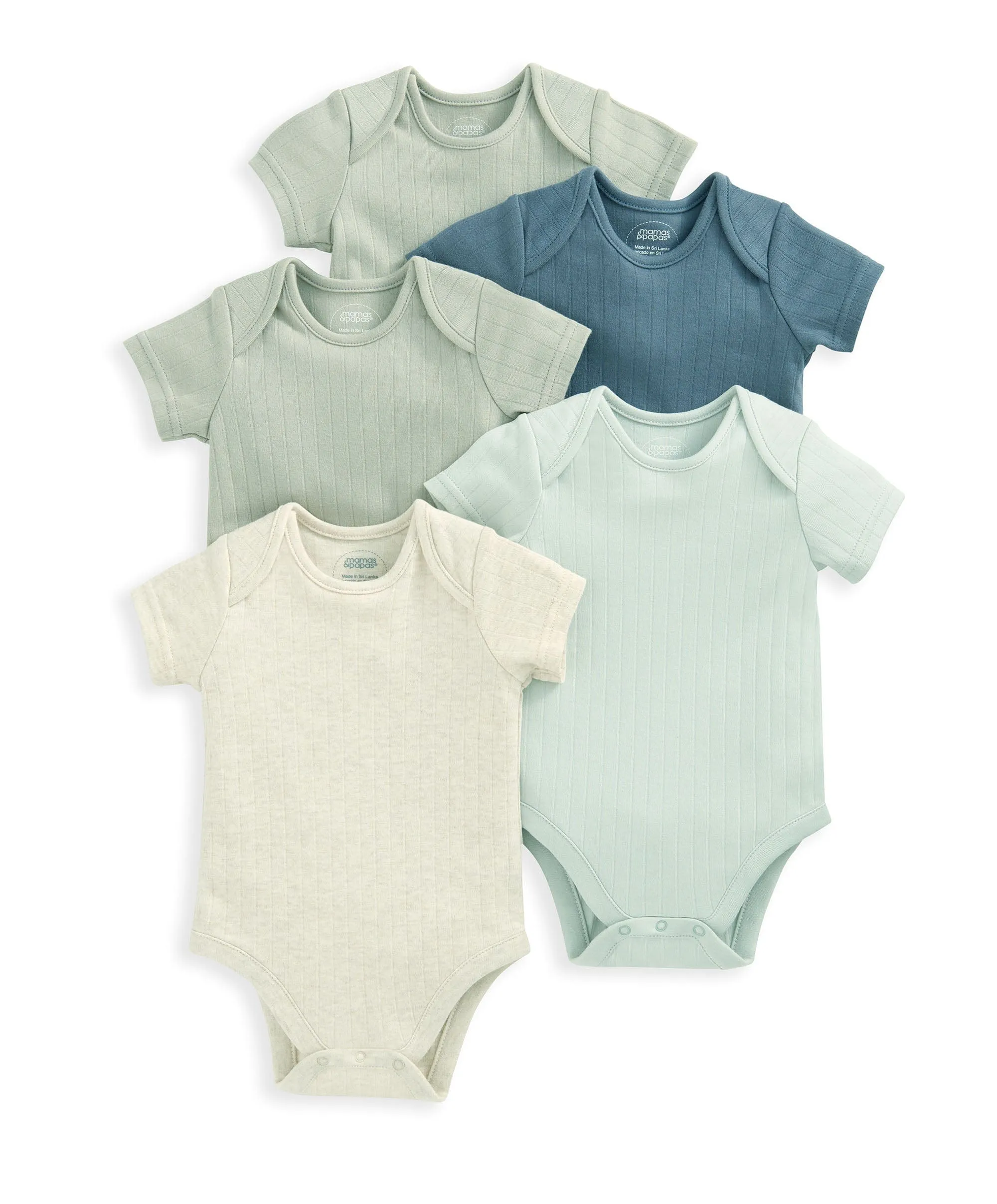 Ribbed Short-Sleeve Bodysuits (Set of 5)  - Blue Babykids Mamas & Papas