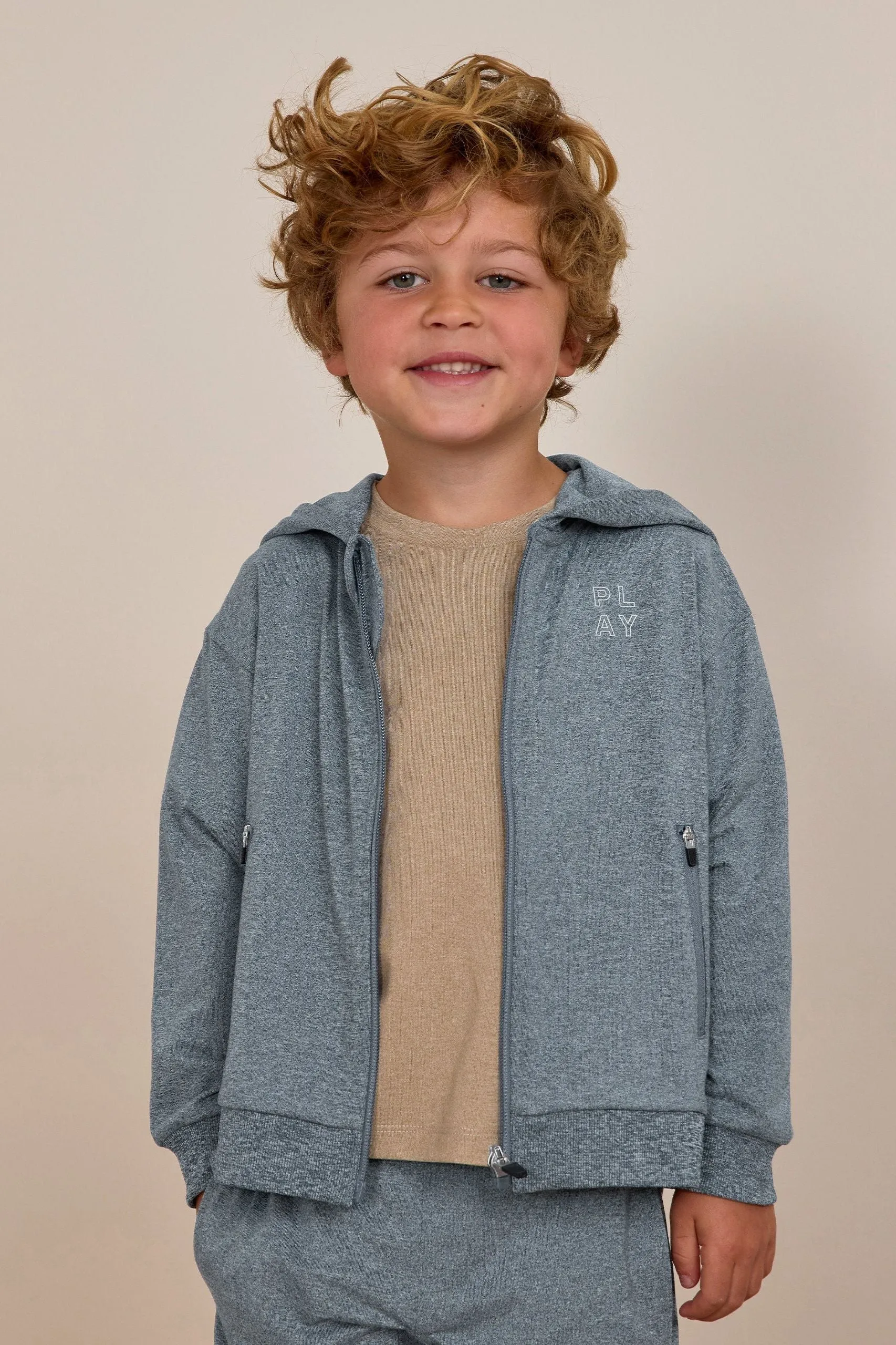 Rylee   Cru Babykids Zip-Up tech Hoodie | Heathered Indigo