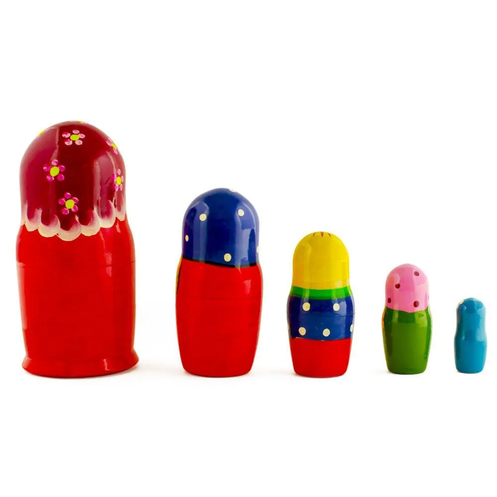Set Of 5 Girls With Cat, Rooster And Duck Animals Nesting Dolls 6 Inches Babykids_Bestpysanky