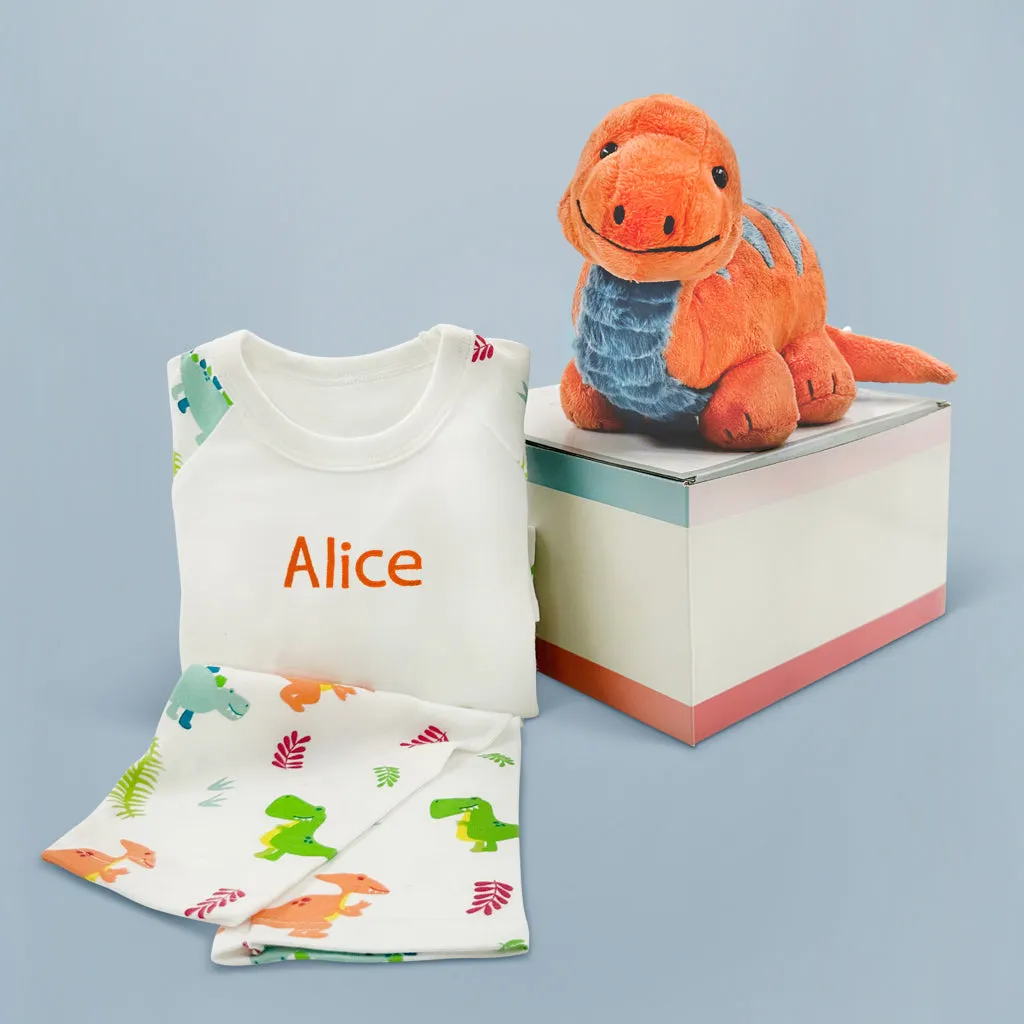 Steiff Bronko Brontosaurus with Personalised Dinosaur Pyjamas