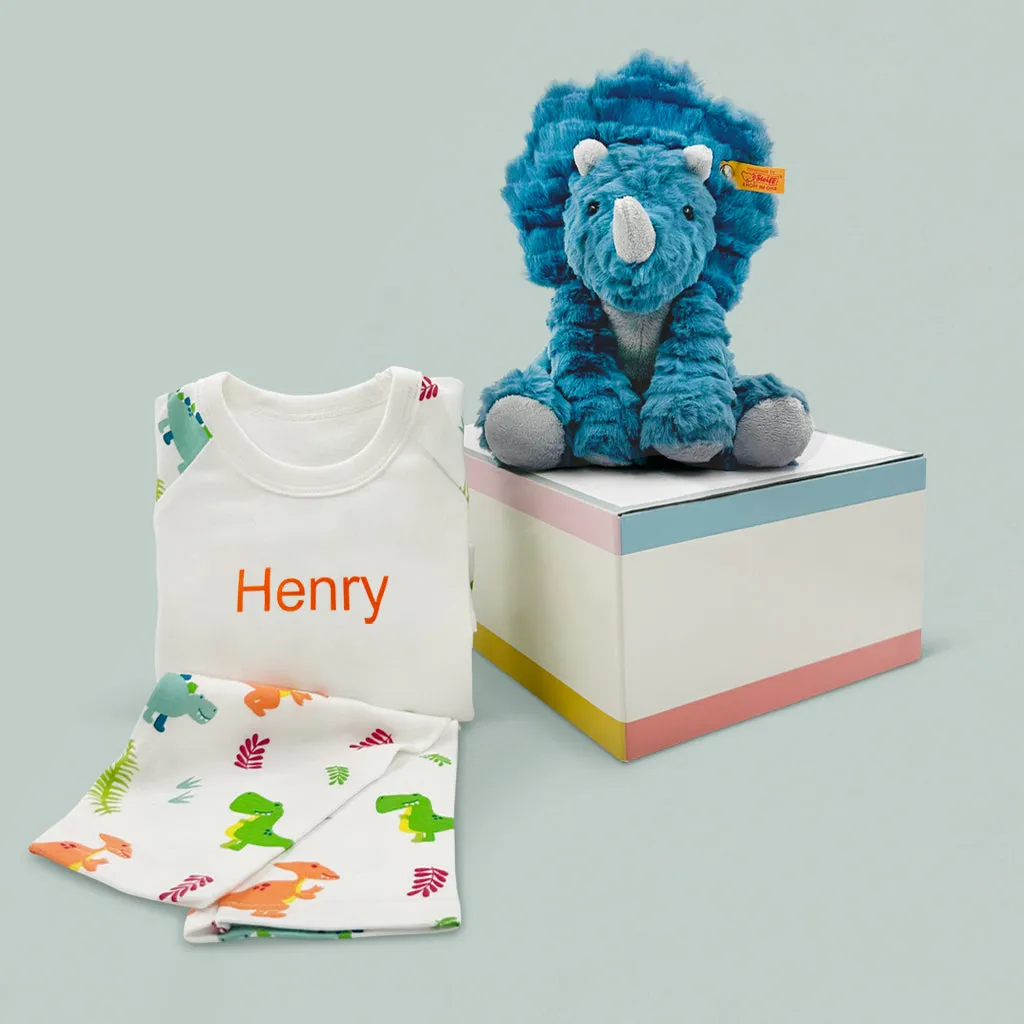 Steiff Dixi Triceratops with Personalised Dinosaur Pyjamas