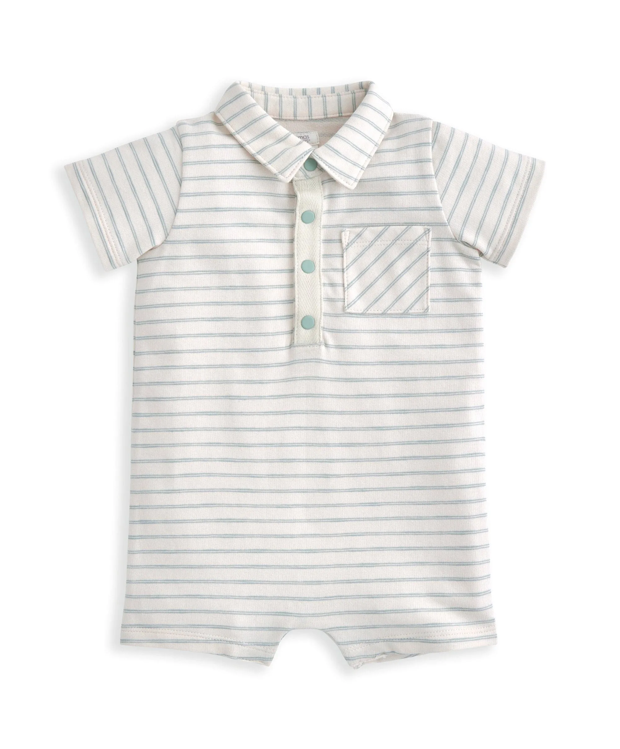 Striped Romper with Collar - White