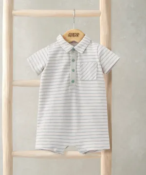 Striped Romper with Collar - White