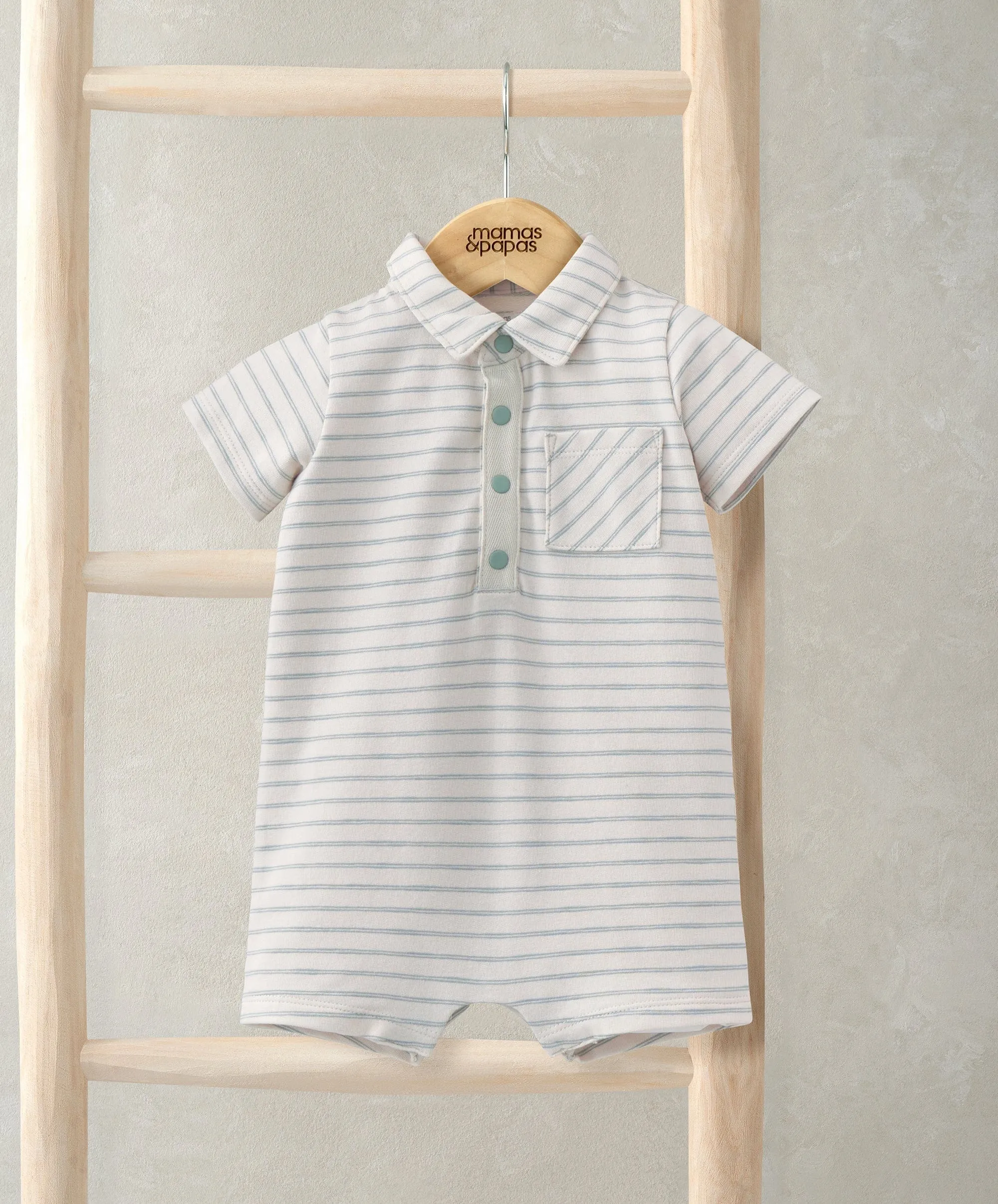Striped Romper with Collar - White