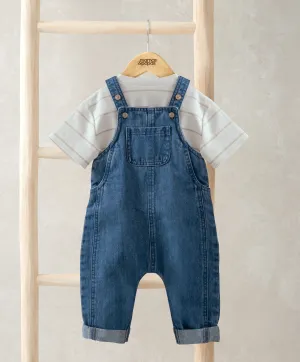 Striped T-Shirt & Denim Dungaree Set