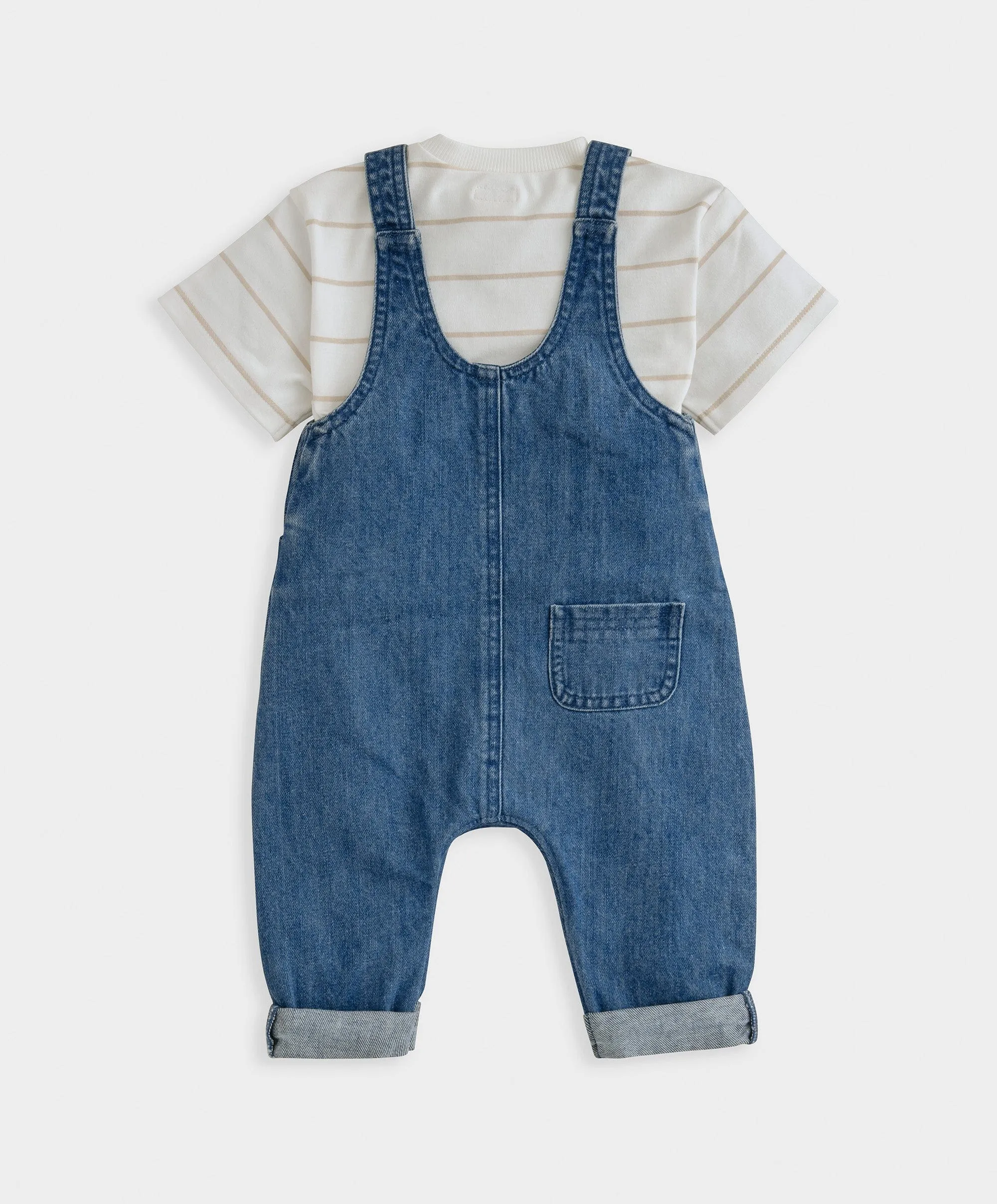 Striped T-Shirt & Denim Dungaree Set