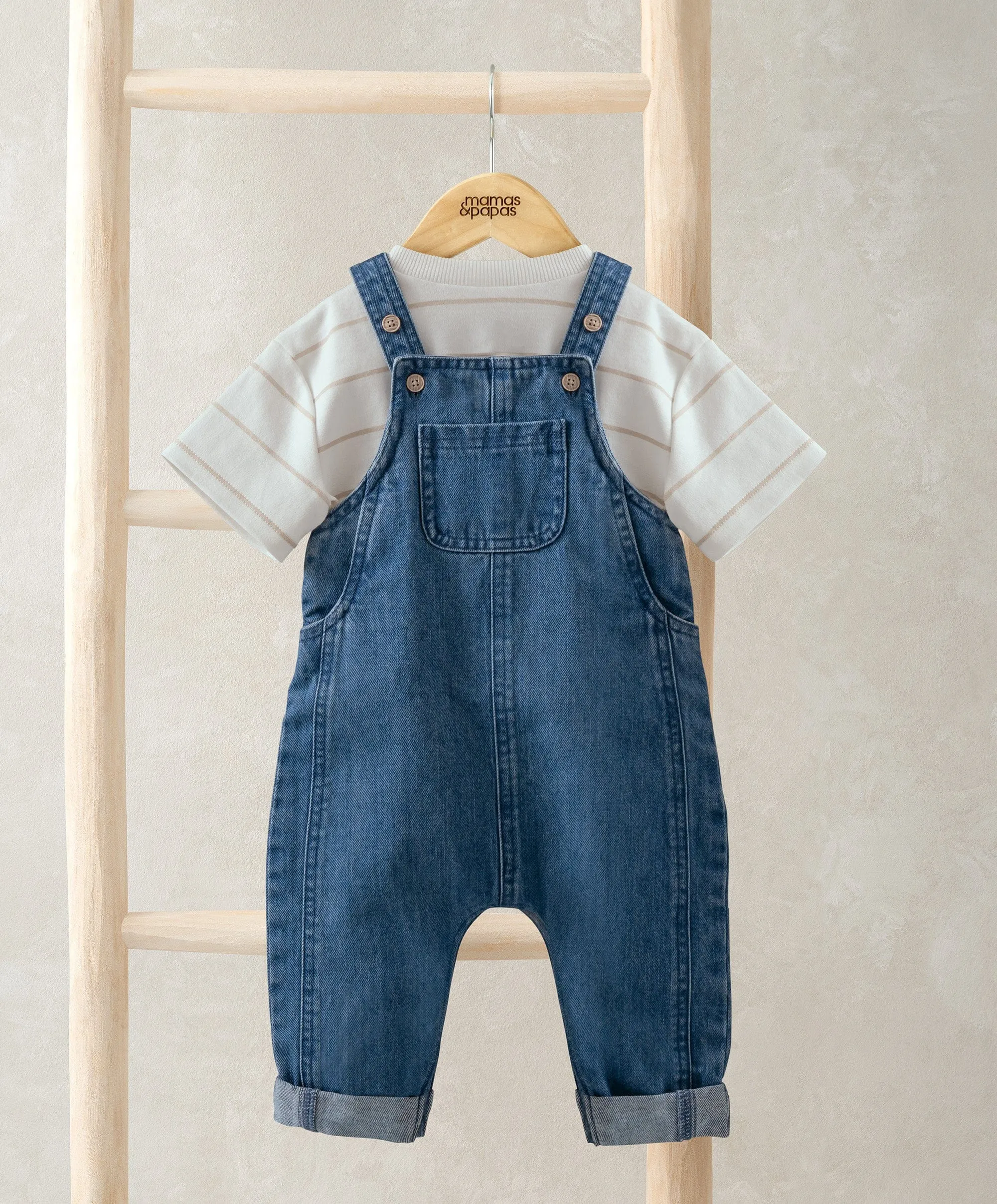 Striped T-Shirt & Denim Dungaree Set