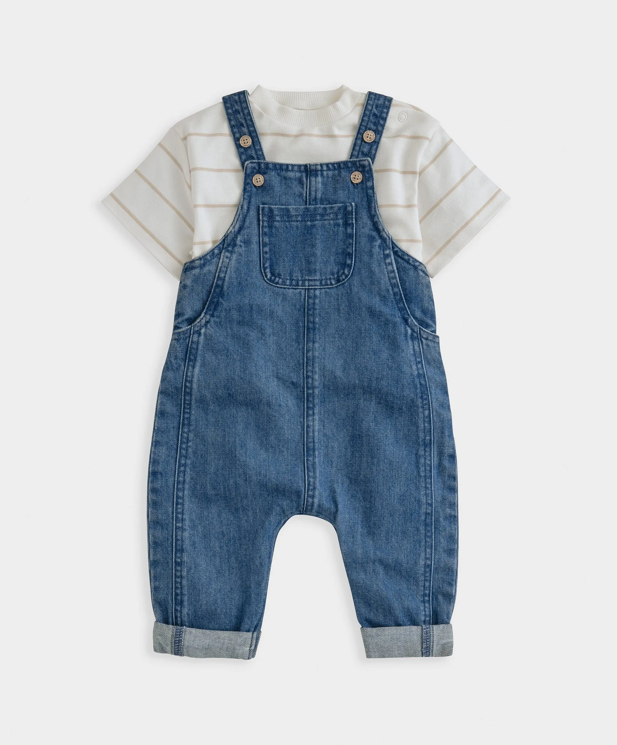Striped T-Shirt & Denim Dungaree Set