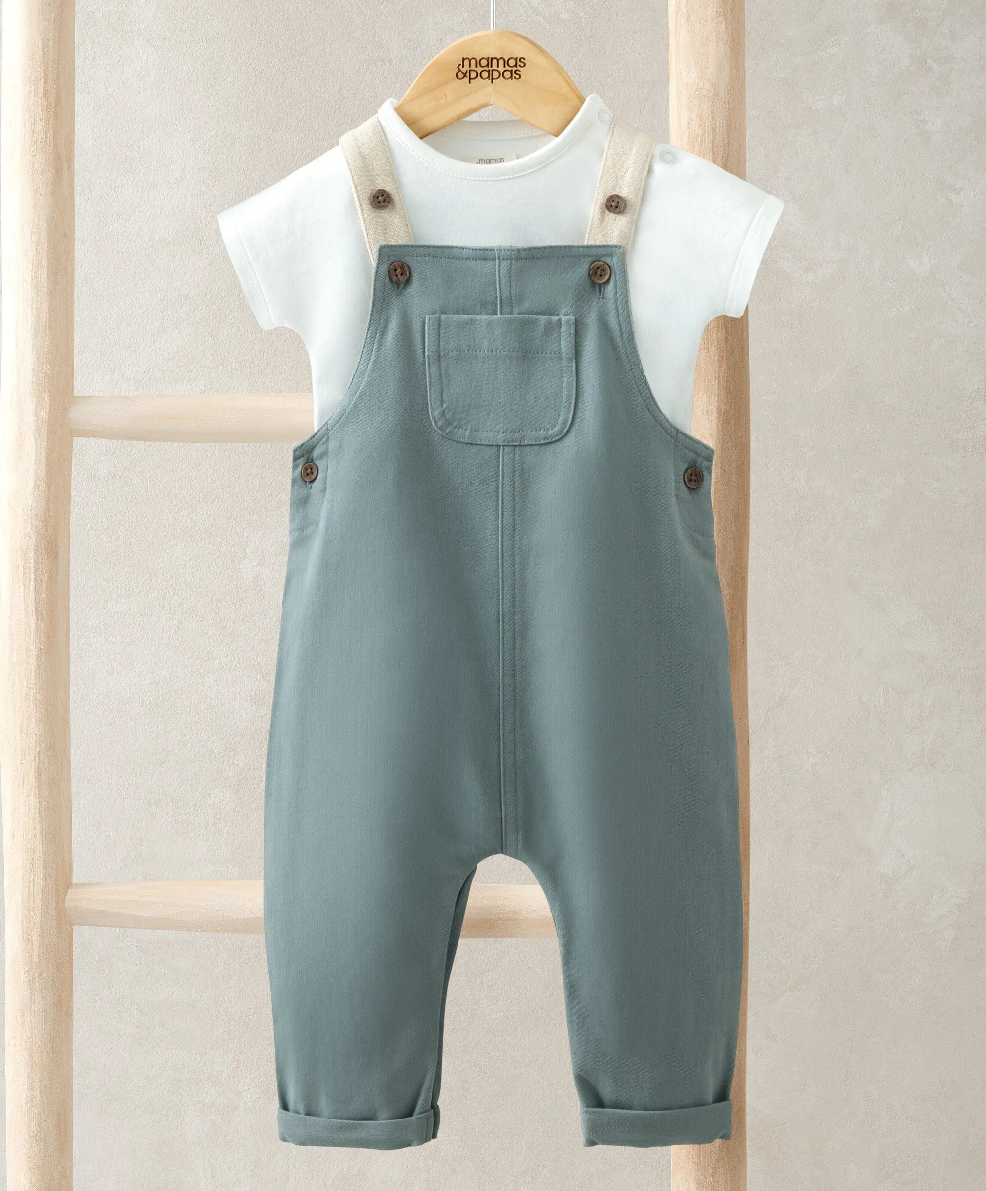 T-Shirt & Dungarees Outfit Set - Blue Babykids Mamas & Papas
