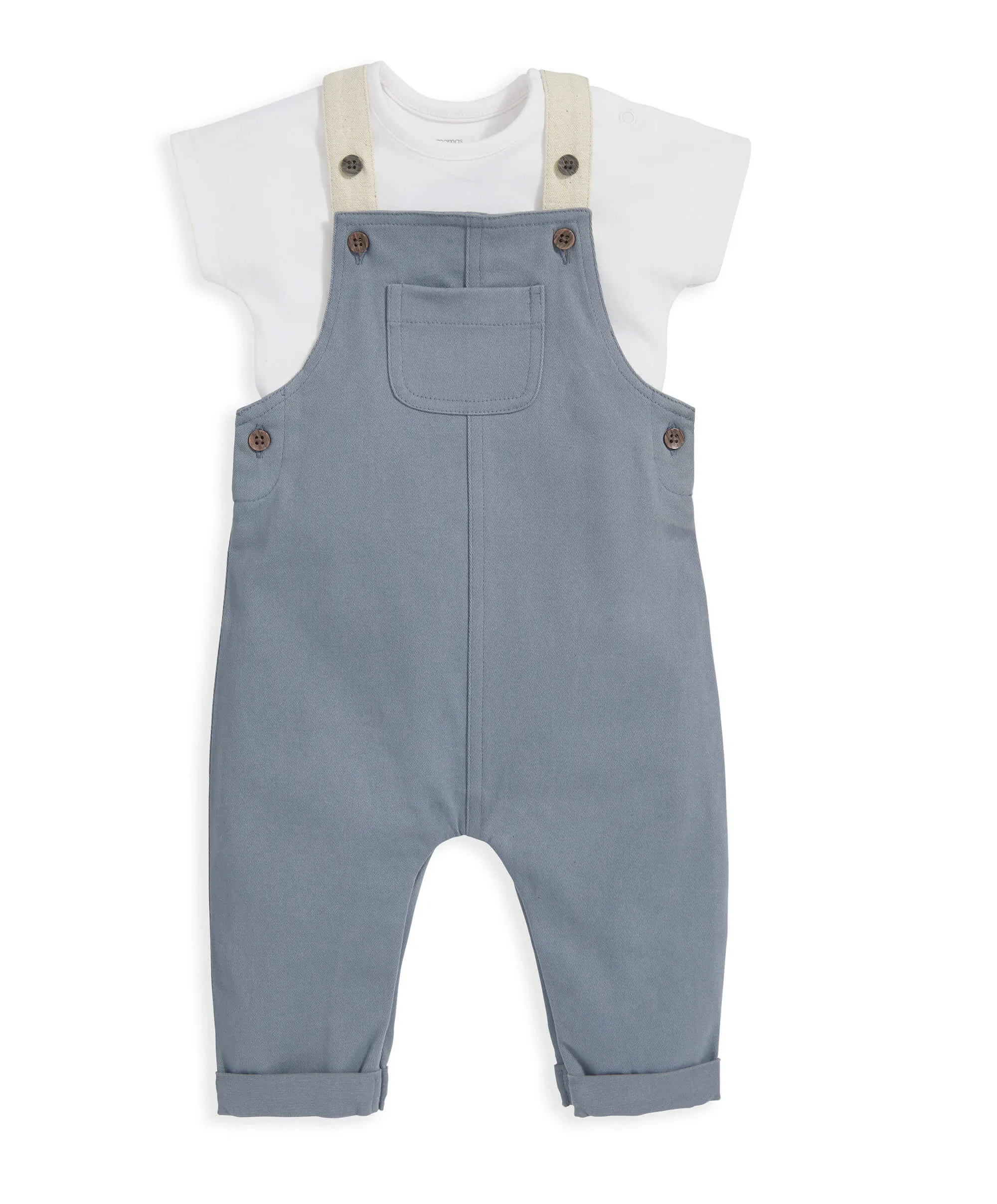 T-Shirt & Dungarees Outfit Set - Blue Babykids Mamas & Papas
