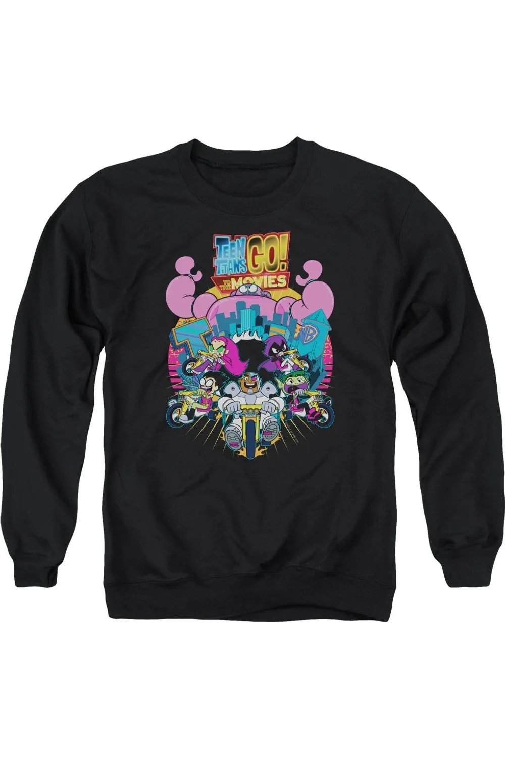 Teen Titans Go To The Movies Burst Through Adult Crewneck Sweatshirt