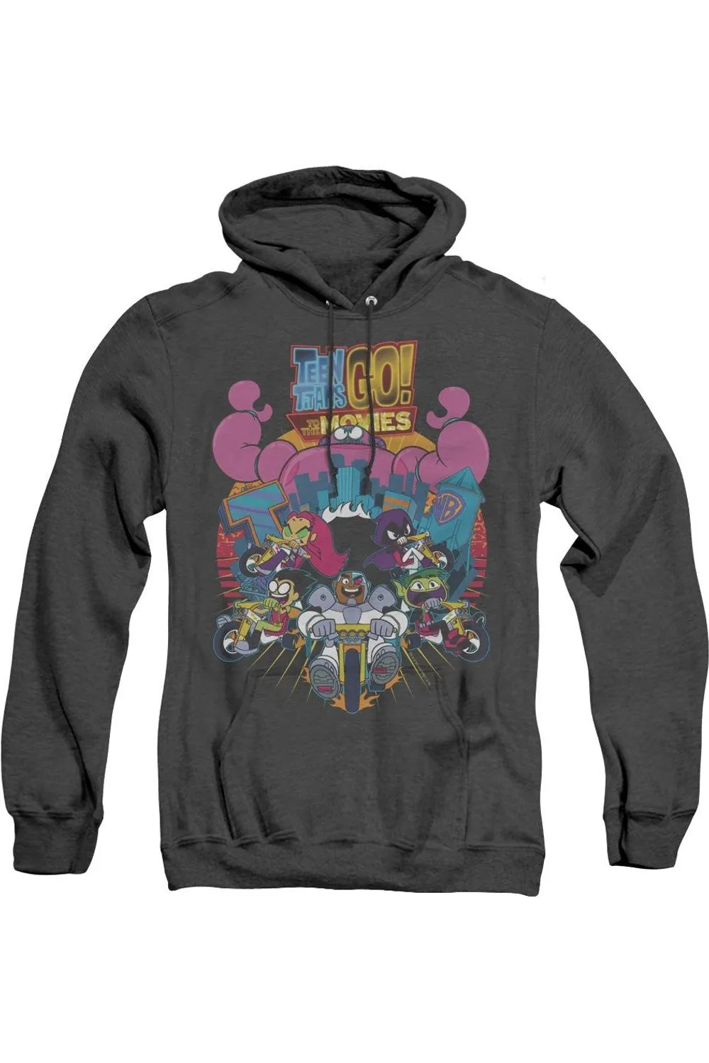 Teen Titans Go To The Movies Burst Through Adult Heather Hoodie / Hooded Sweatshirt