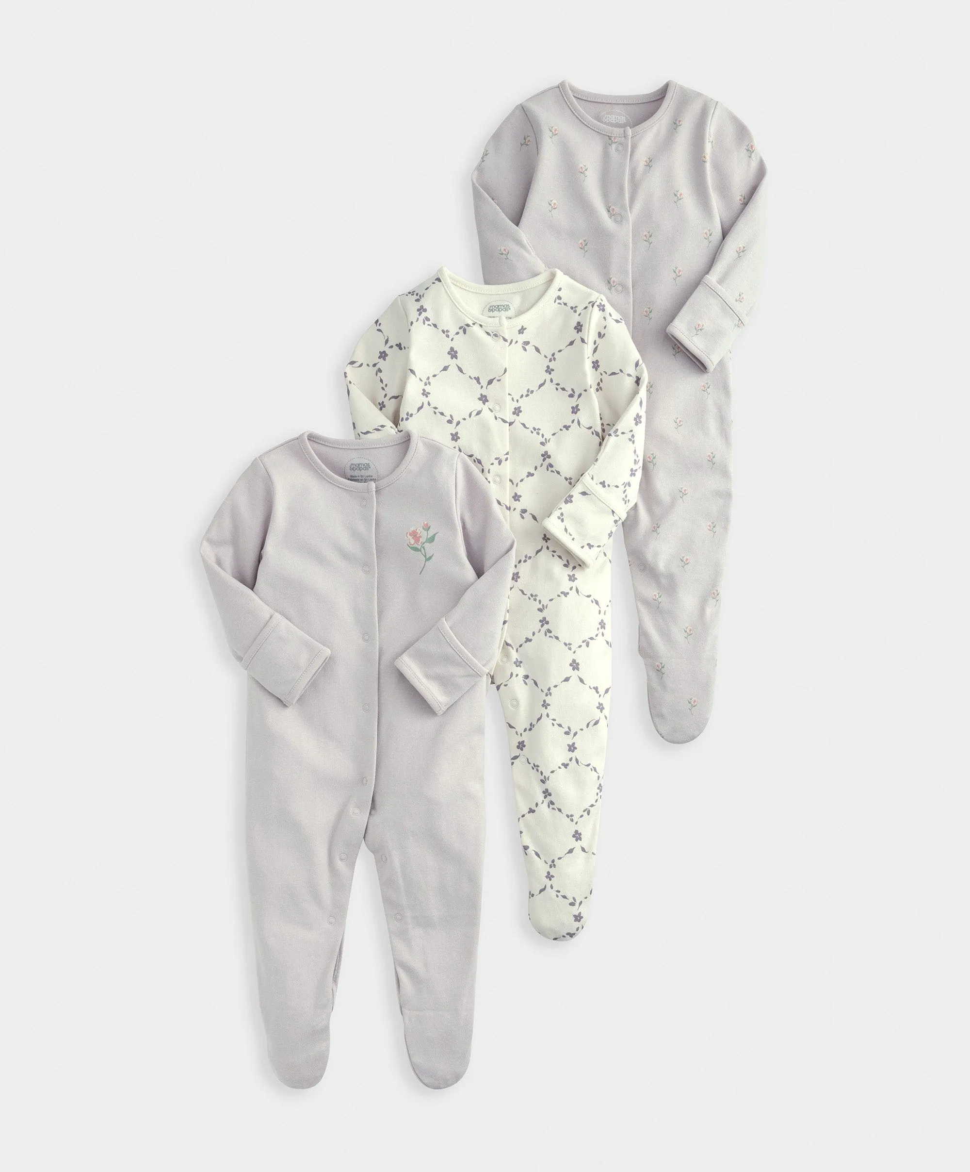 Trellis Print Sleepsuites (Set of 3) Babykids Mamas & Papas