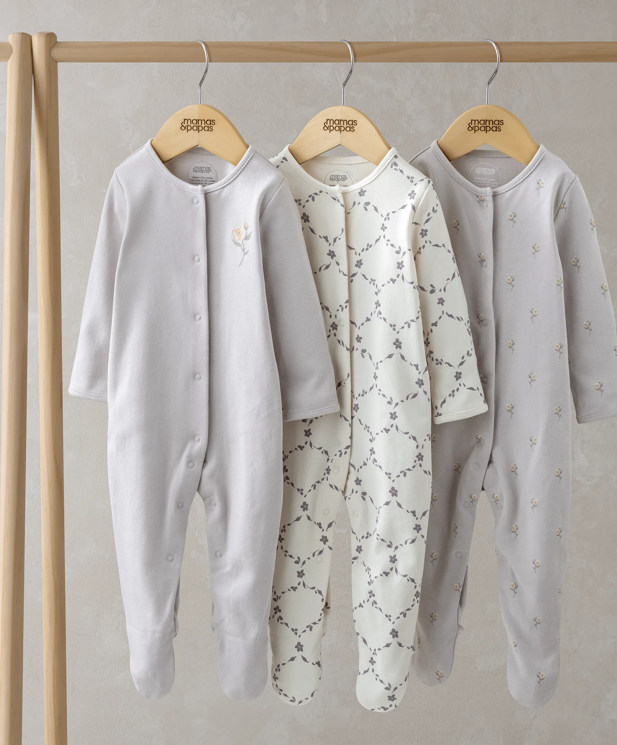 Trellis Print Sleepsuites (Set of 3) Babykids Mamas & Papas