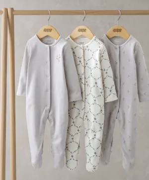 Trellis Print Sleepsuites (Set of 3) Babykids Mamas & Papas