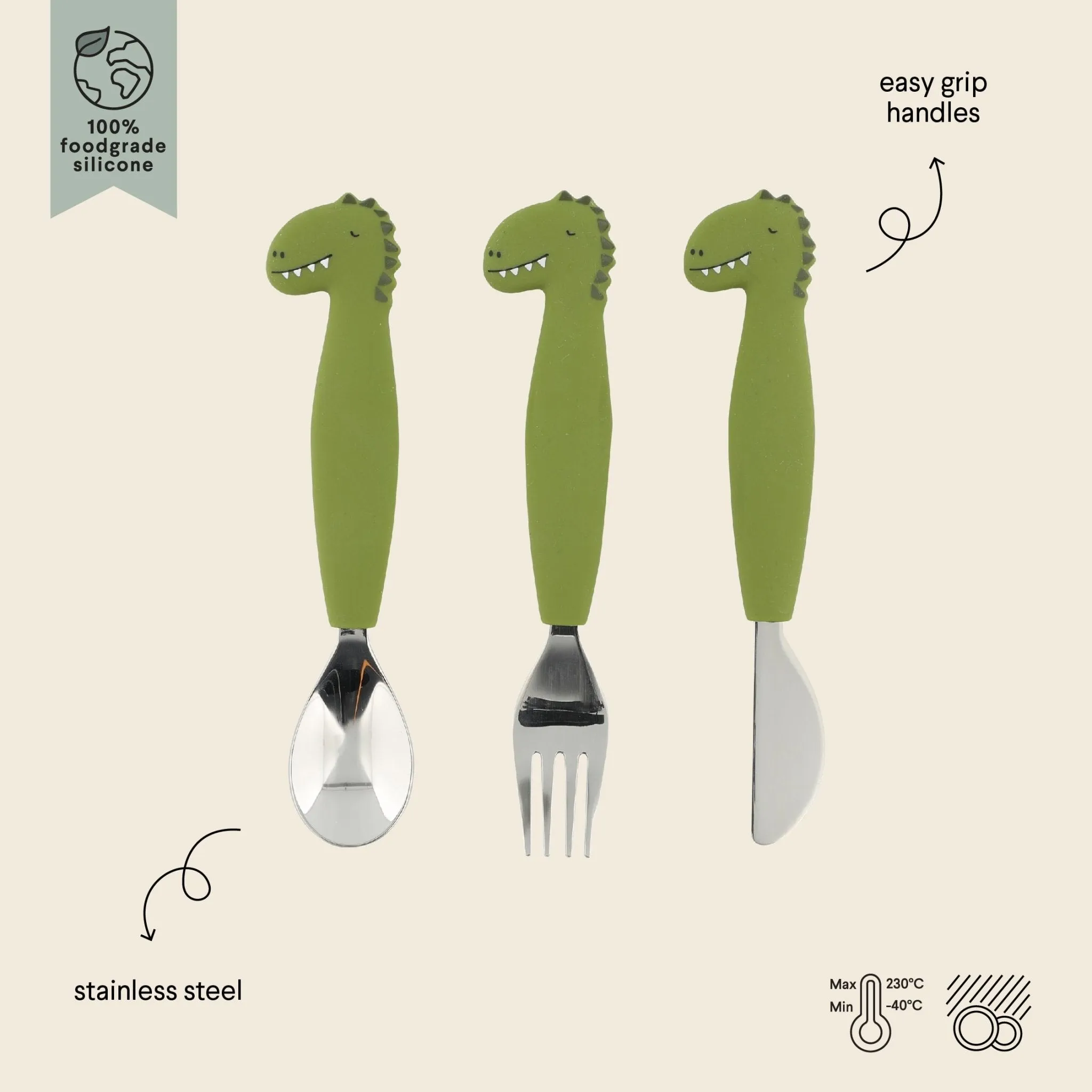 Trixie: Silicone Cutlery Set 3-pack - Mr. Dino