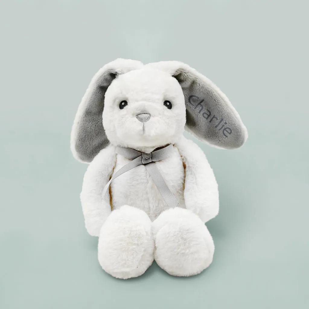 Wee Gallery Touch and Feel Book, Ears with Personalised Little Grey Bunny Soft Toy
