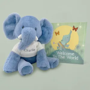Welcome To The World Book with Personalised Baby Elephant Soft Toy