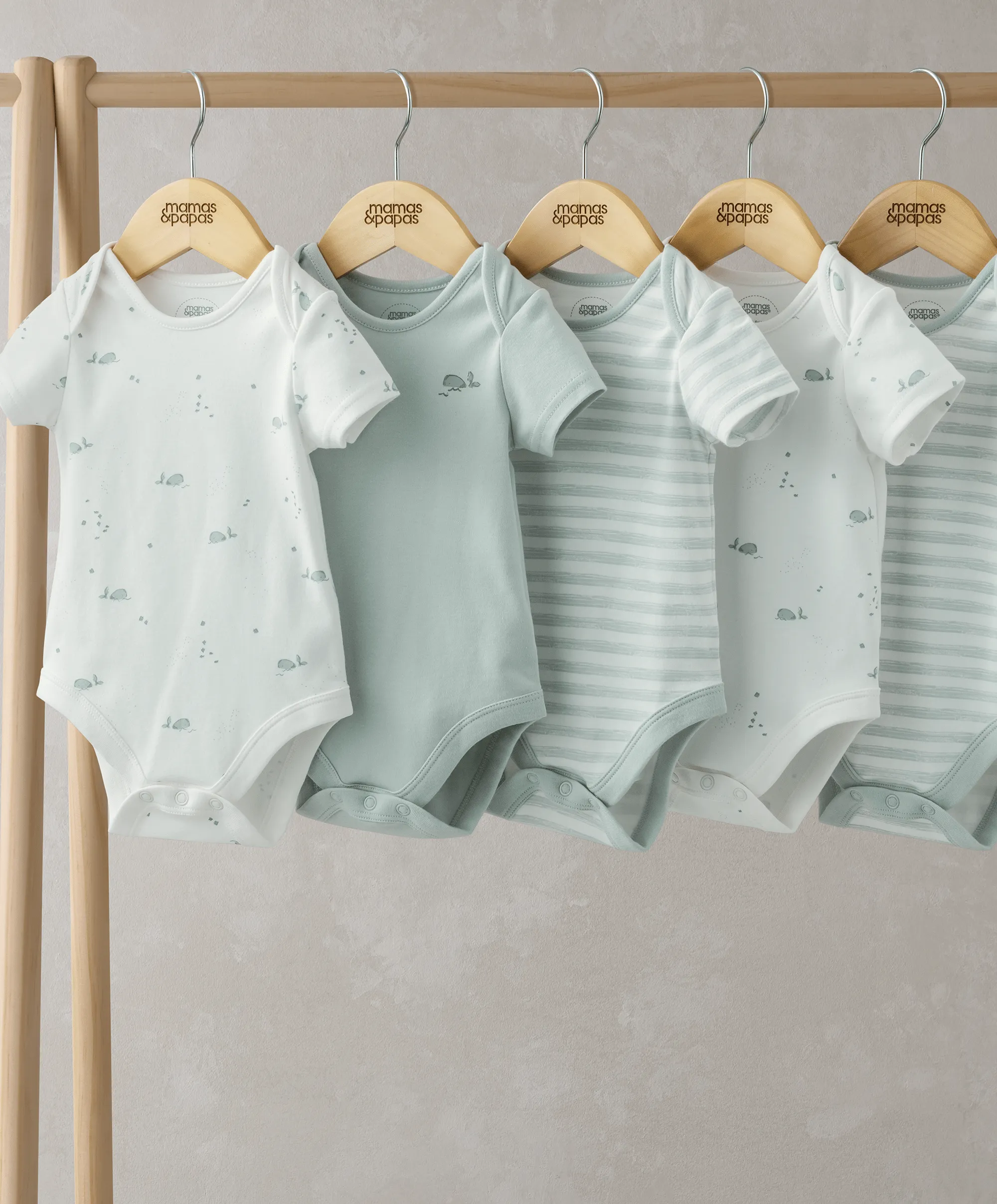 Whale Short Sleeve Bodysuits (Set of 5) Babykids Mamas & Papas