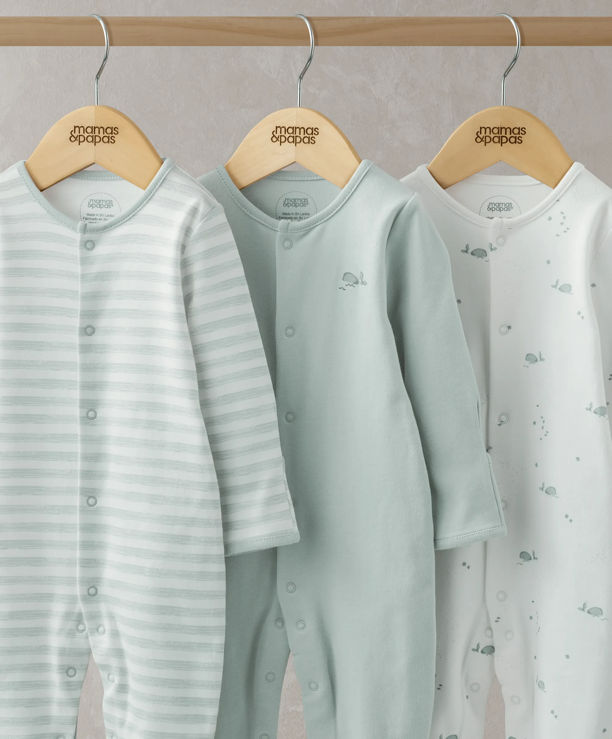 Whale Sleepsuits (Set of 3) Babykids Mamas & Papas