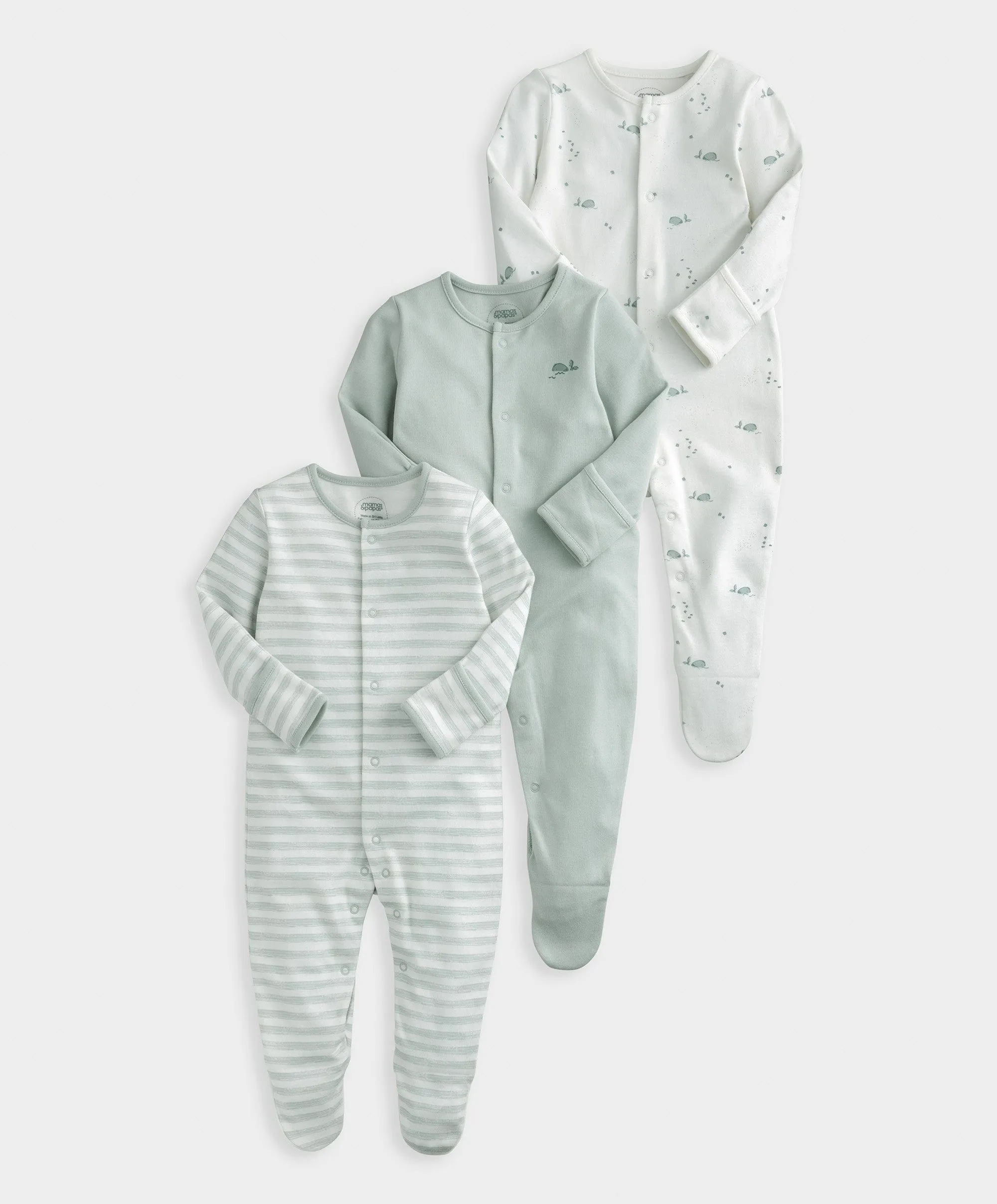 Whale Sleepsuits (Set of 3) Babykids Mamas & Papas