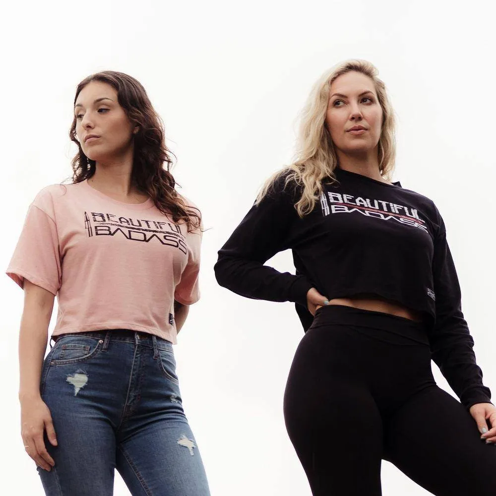 Women's Beautiful Badass Long Sleeve Cropped T-Shirt - Black