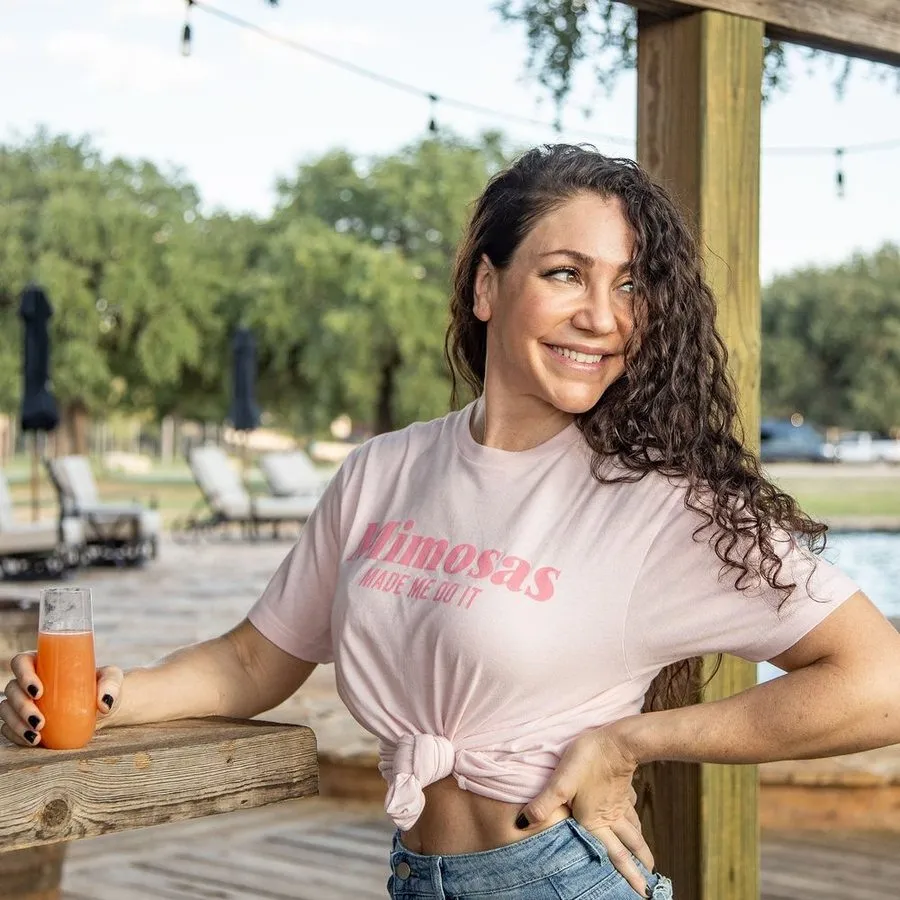 Women's Mimosas Made Me Do It Boyfriend Fit T-Shirt - Light Pink