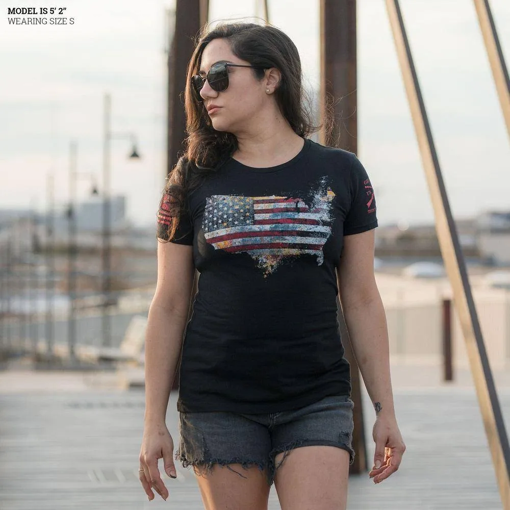 Women's Red Blood Nation Slim Fit T-Shirt - Black