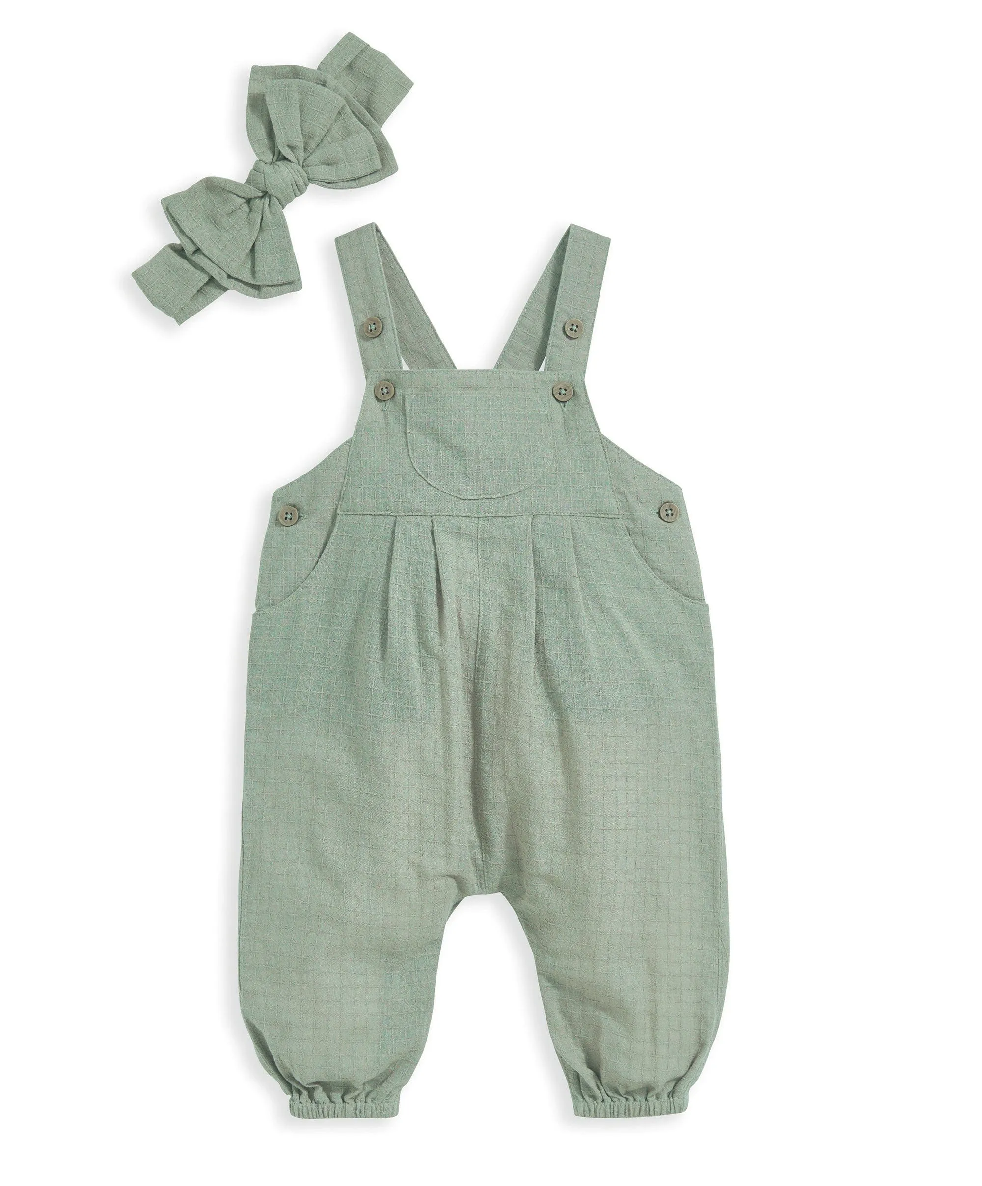 Woven Dungarees & Headband - Green Babykids Mamas & Papas